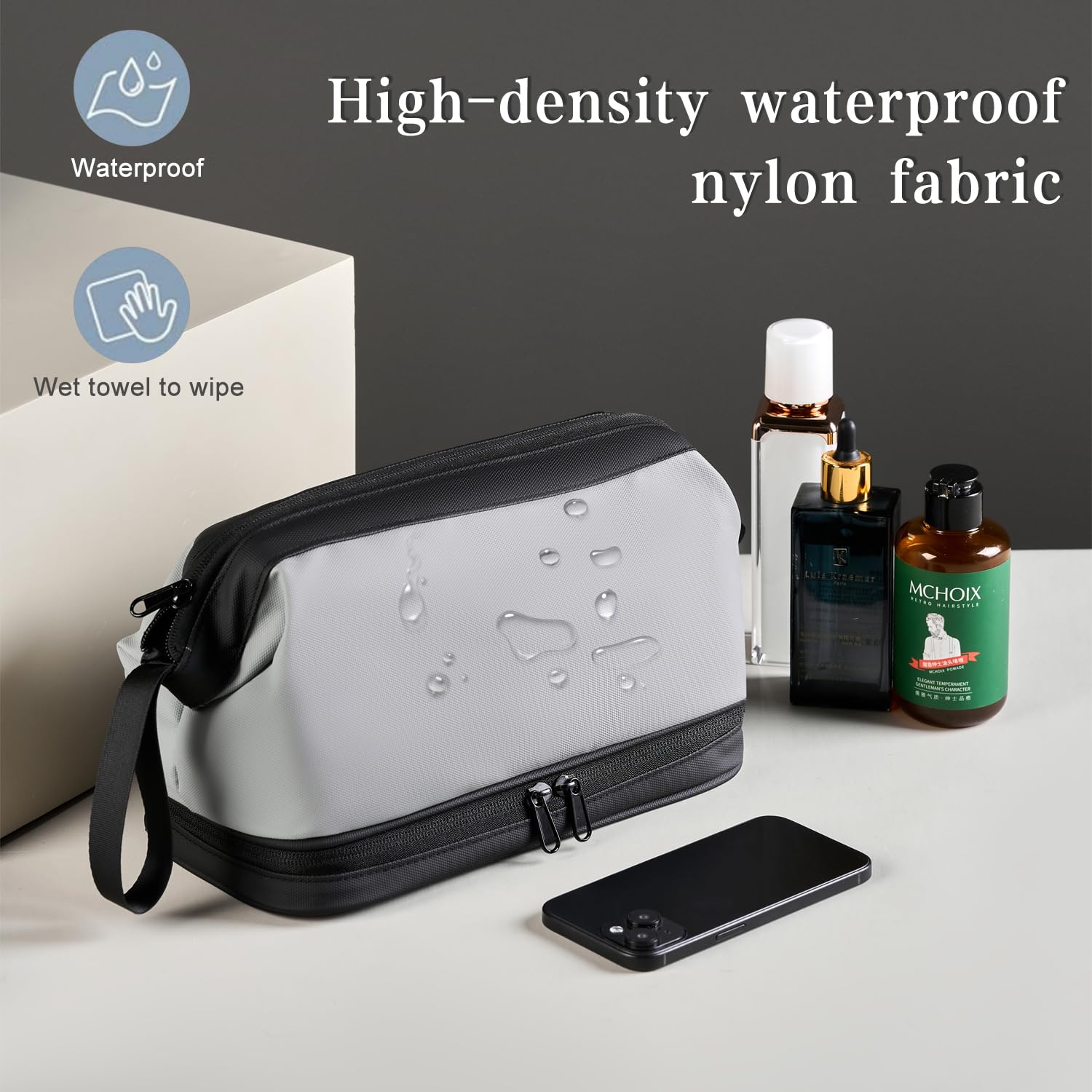 Large Waterproof Hanging Travel Toiletry Bag for Men & Women - Makeup Organizer & Dopp Kit with Multiple Pockets | Perfect for Cosmetic Storage, Business Trips, Gym, Camping & Vacation (Grey)