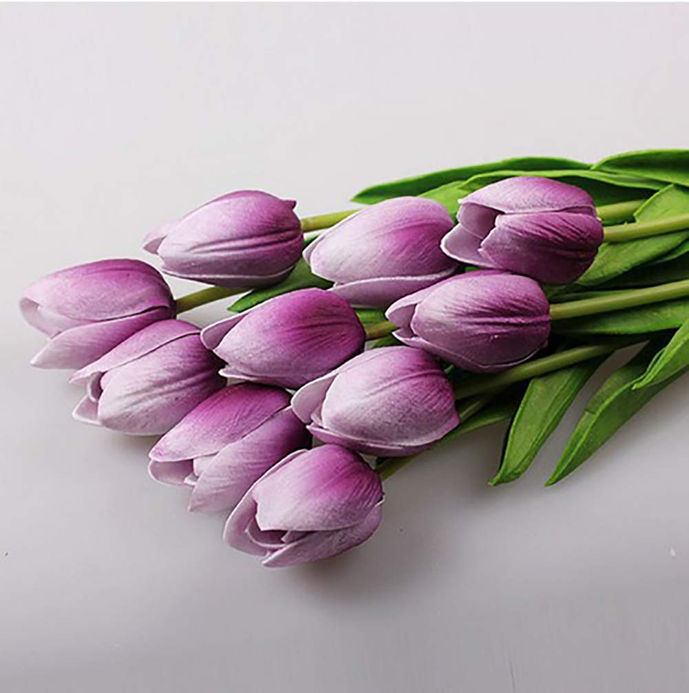20 Heads Real Touch PU Tulips - Artificial Flowers for Wedding Bouquets, Home, Office & Room Decor - Lifelike Fake Flowers Arrangement for Centerpieces, Parties & Events