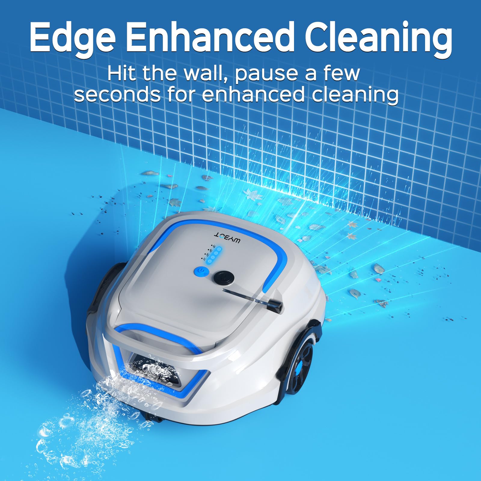 WYBOT A1 Cordless Robotic Pool Cleaner - Automatic Above Ground Pool Vacuum with 120 Min Runtime, Dual Filtration System, LED Display & Fast Charging - Ideal for Inground & Above Ground Pools (White & Blue) | Perfect for Weekly Pool Maintenance & Crystal Clear Water