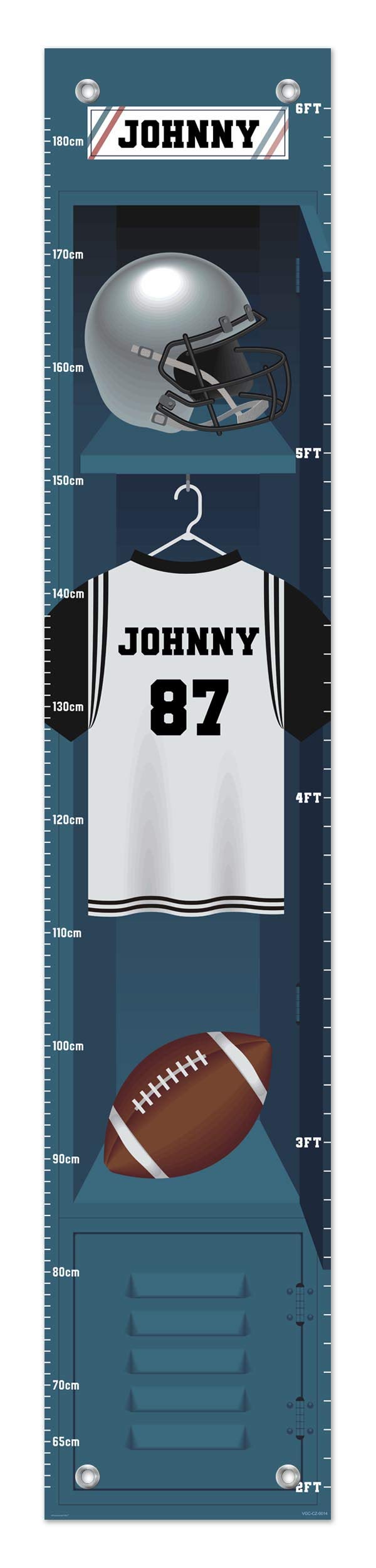 Personalized Football Locker Growth Chart for Kids - Custom Name Sports Themed Room Decor - Perfect for Bedroom, Nursery, or Playroom Wall Art