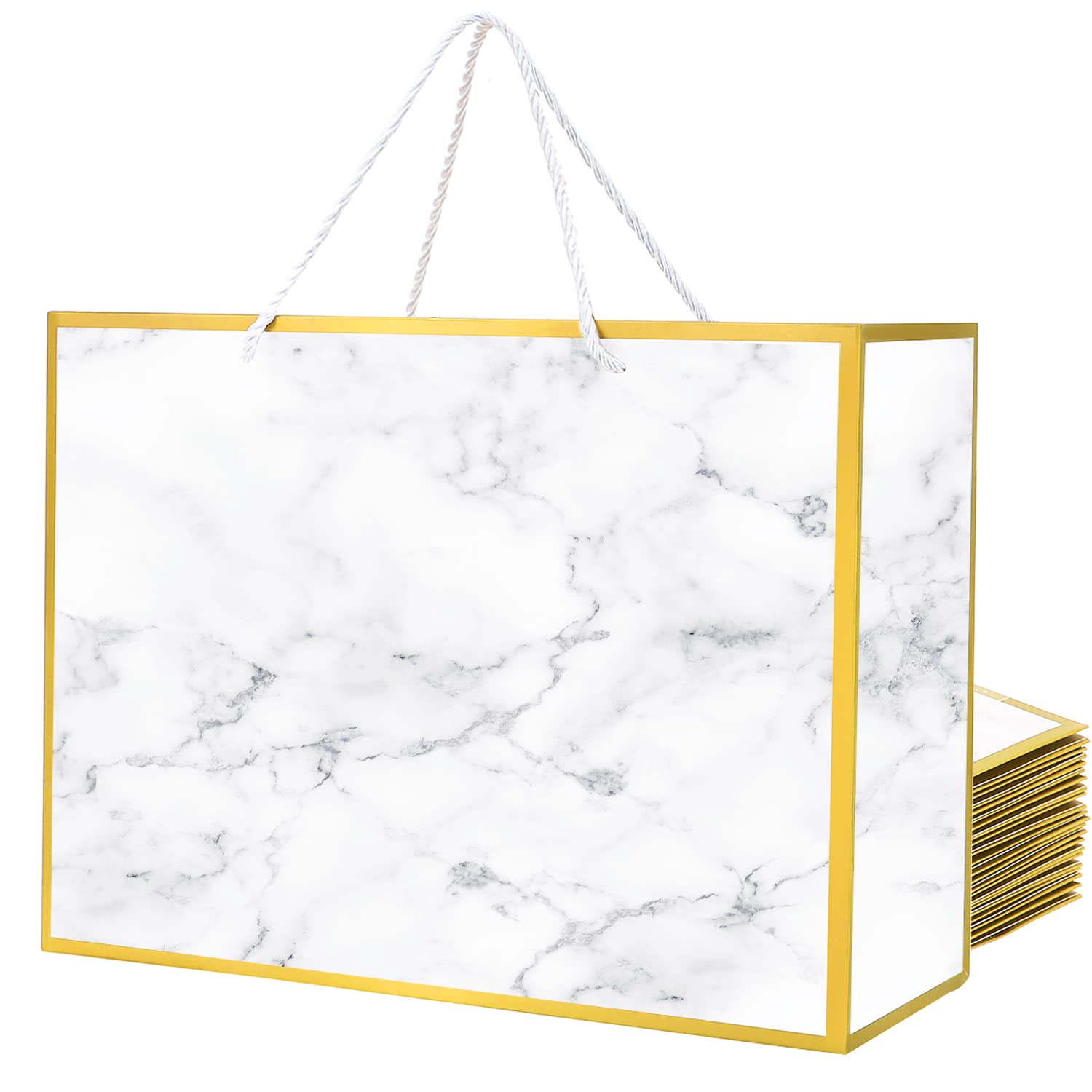 10 Pack Extra Large White Marble Gift Bags 16x6x12 Inches - Bulk Wedding Favor Bags with Handles for Presents, Party Favors & Holiday Gifting