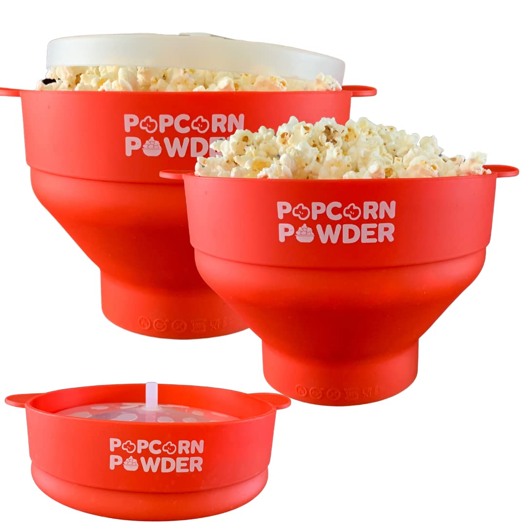 Collapsible Microwave Popcorn Popper with Popcorn Powder - Red | Easy Homemade Popcorn Maker for Movie Nights & Snack Time