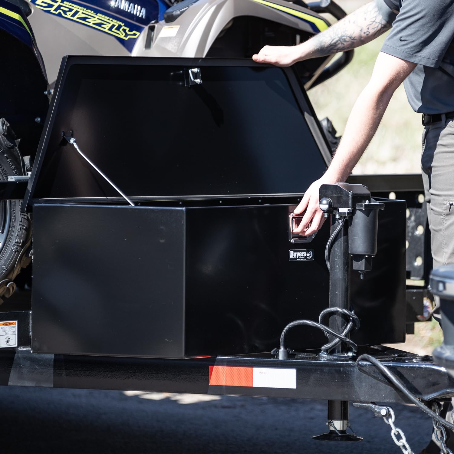 Buyers Products 1701281 Steel Trailer Tongue Box - 12.3 x 12.6 x 27.1 Inch Gloss Black Tool Storage Box | Made in USA | Heavy-Duty Organizer for Camping Gear, Tools & Trailer Accessories | Weatherproof Truck Bed & RV Storage Solution