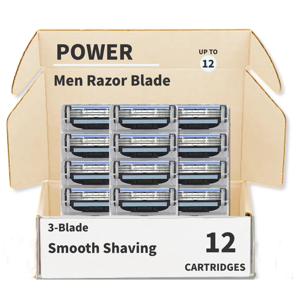 Premium Stainless Steel Razor Blade Refills for Men - 12 Pack 3-Blade Cartridges for Smooth Shaving | Compatible with Most Razor Handles | Gentle on All Skin Types | Perfect for Daily Shaving, Travel & Gift Giving