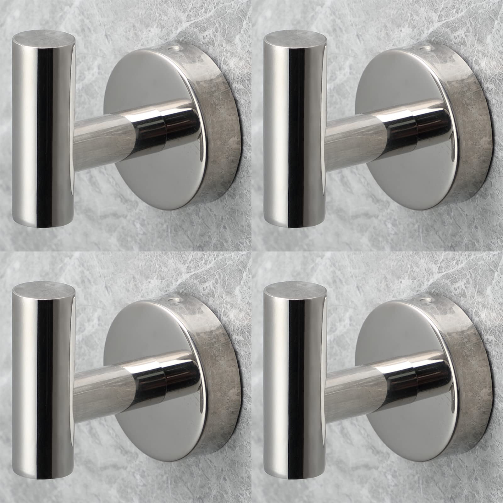 Polished Chrome Robe Hooks 4 Pack - Stainless Steel Towel Hangers for Bathroom, Bedroom, Kitchen & Hotel - Durable Cabinet & Closet Organizer (Perfect for Poolside, Spa & Gym Use)