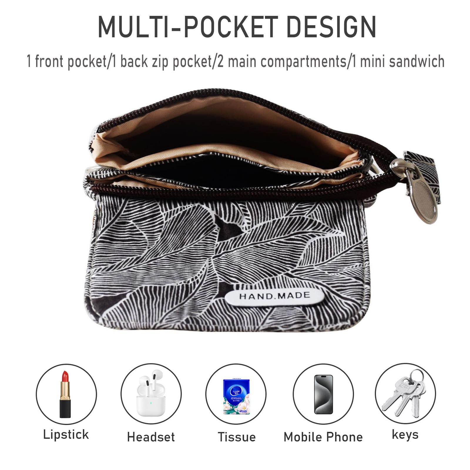 Stylish Leaf Pattern Canvas Crossbody Phone Purse - Lightweight Women's Wallet Bag for Everyday Use | Perfect for Shopping, Travel & Daily Essentials