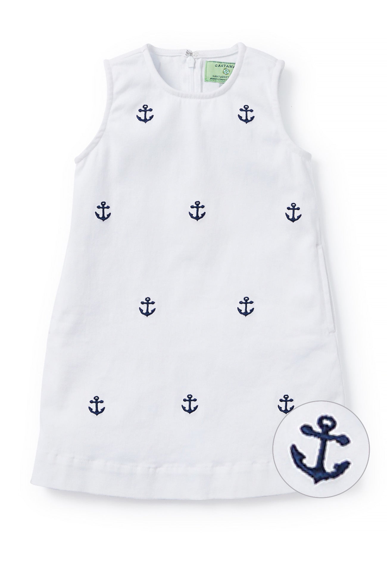 Girls' Stretch Twill Shift Dress with Anchor Print - White Summer Casual Dress for Beach, School & Everyday Wear