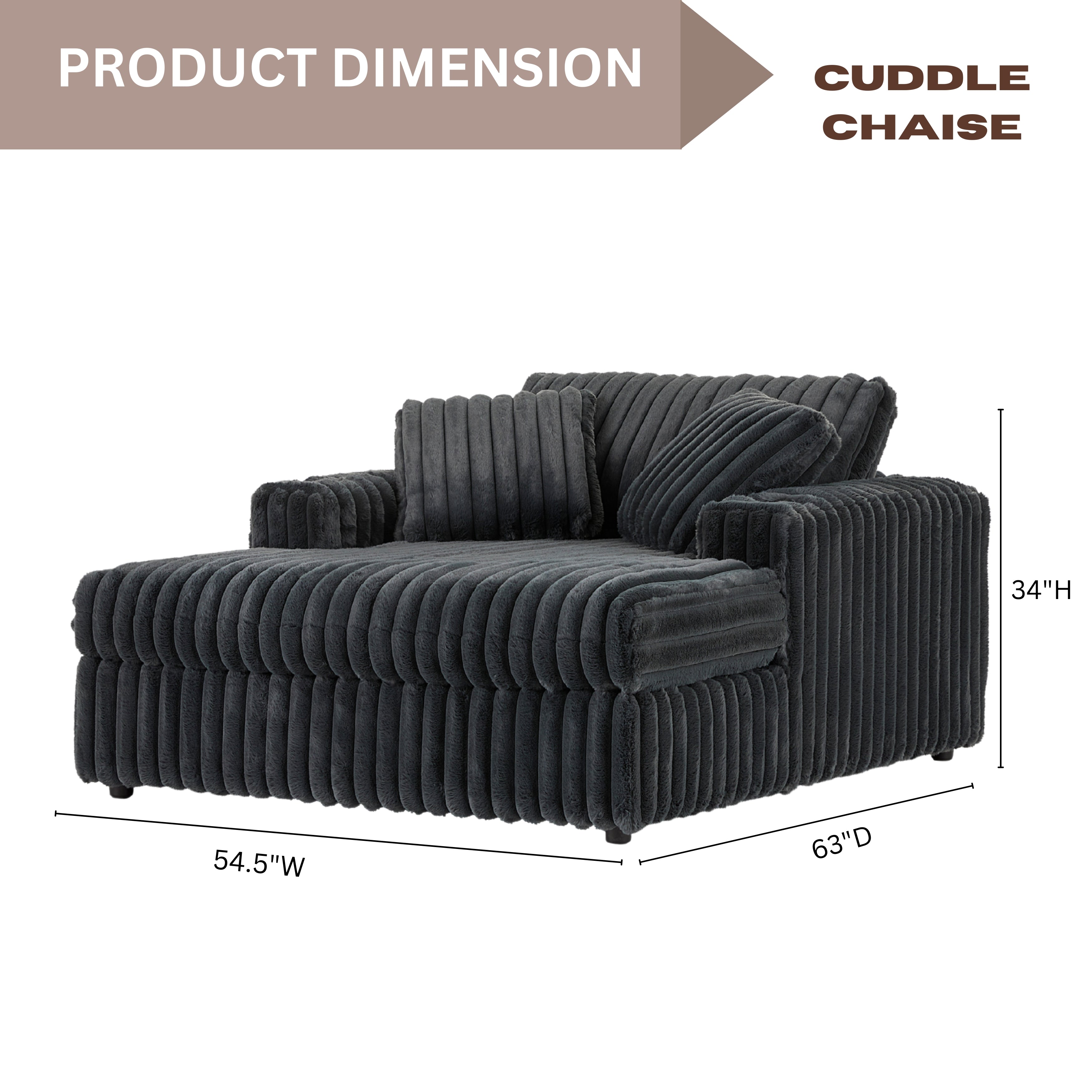 Roundhill Furniture Belvoir Oversized Cuddle Chaise with Cup Holders - Plush Comfort for Living Rooms, Bedrooms & Home Theaters - Perfect for Lounging, Relaxing and Movie Nights