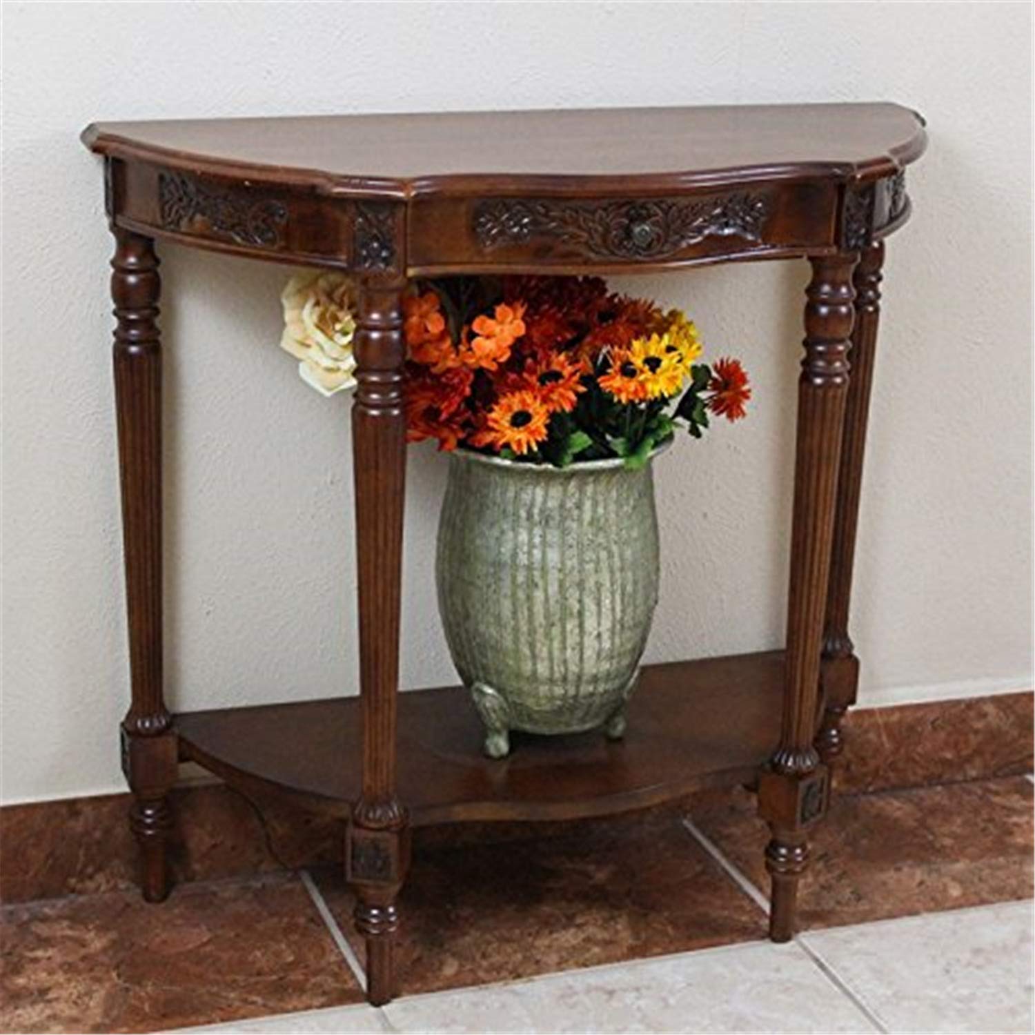 Handcrafted Wooden Console Table with Drawer - International Caravan Furniture for Entryway, Living Room & Hallway Decor