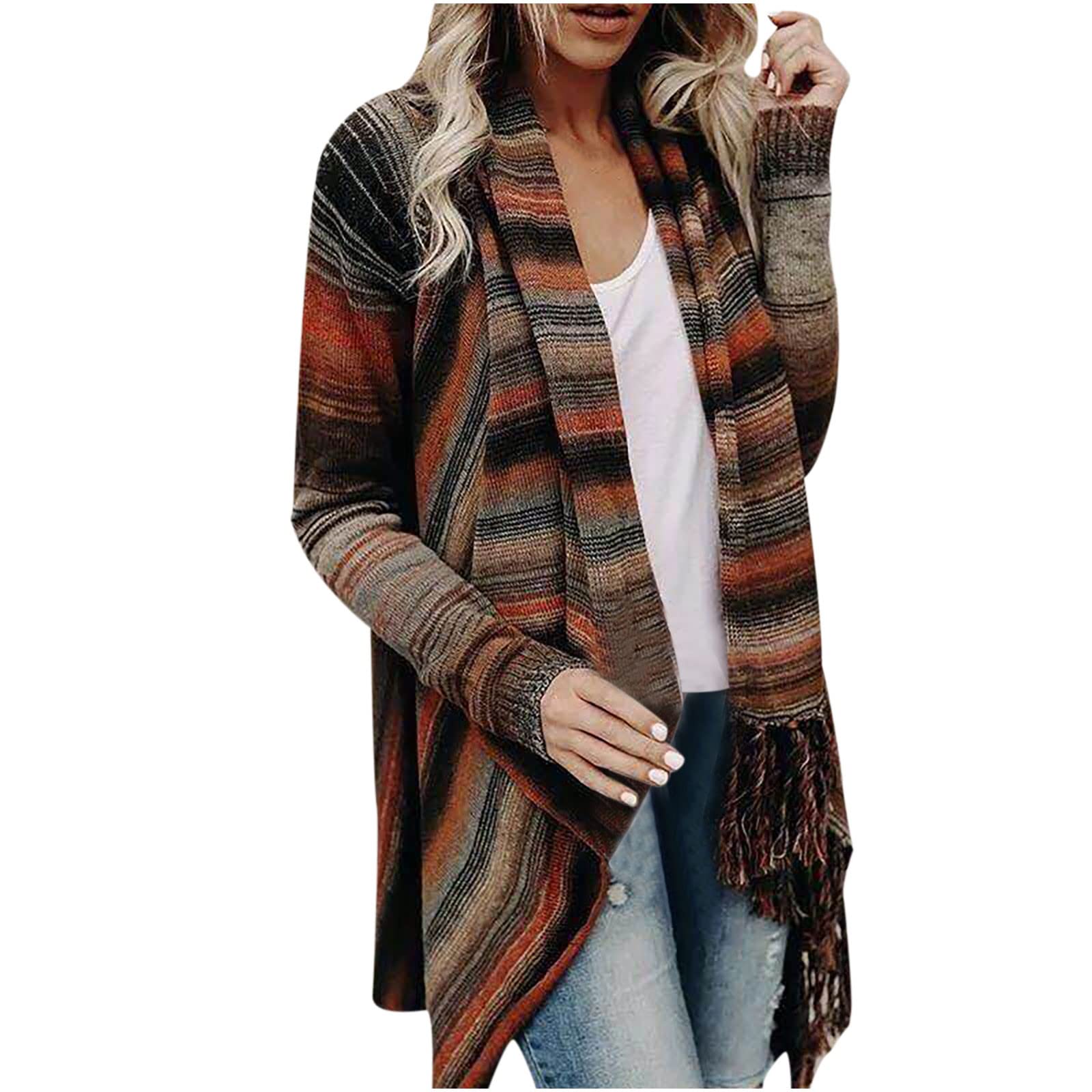 Women's Lightweight Tassel Cardigan Sweater - Casual Striped Open Front Loose Knit Shawl Cover-Up | Perfect for Layering, Beach Cover-Up, Office Wear & Everyday Fashion