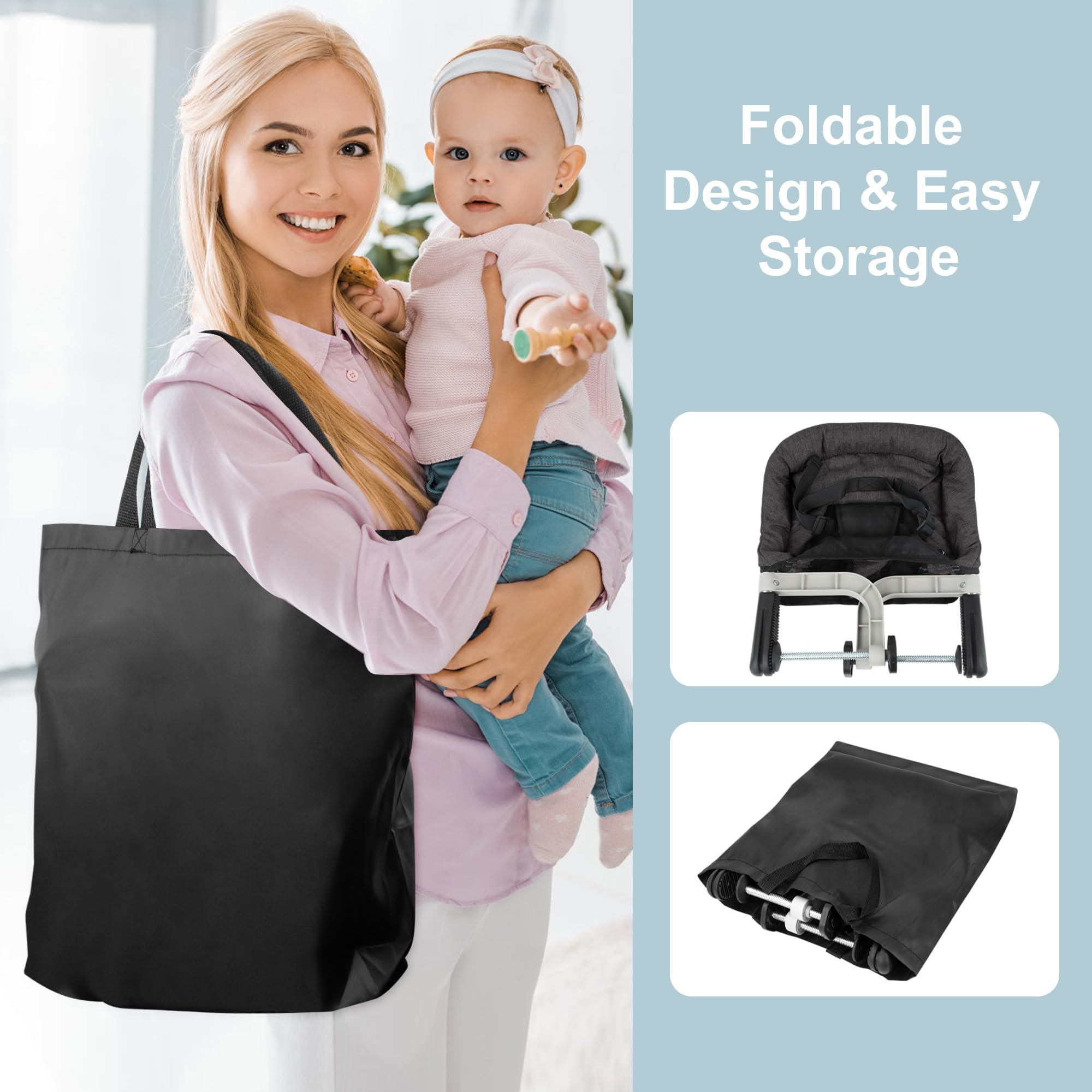 Jozzve Hook On High Chair - Portable & Foldable Baby Feeding Seat with Storage Bag for Travel & Home - Perfect for Dining Out, Camping & Small Spaces (Brown)
