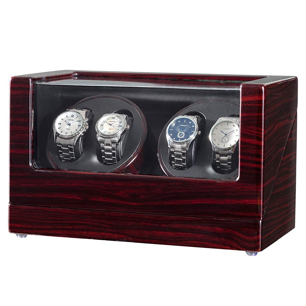 JQUEEN Automatic Watch Winder with Ultra Quiet Motor - Brown Leather (BK) - Perfect for Luxury Watch Storage & Display at Home/Office