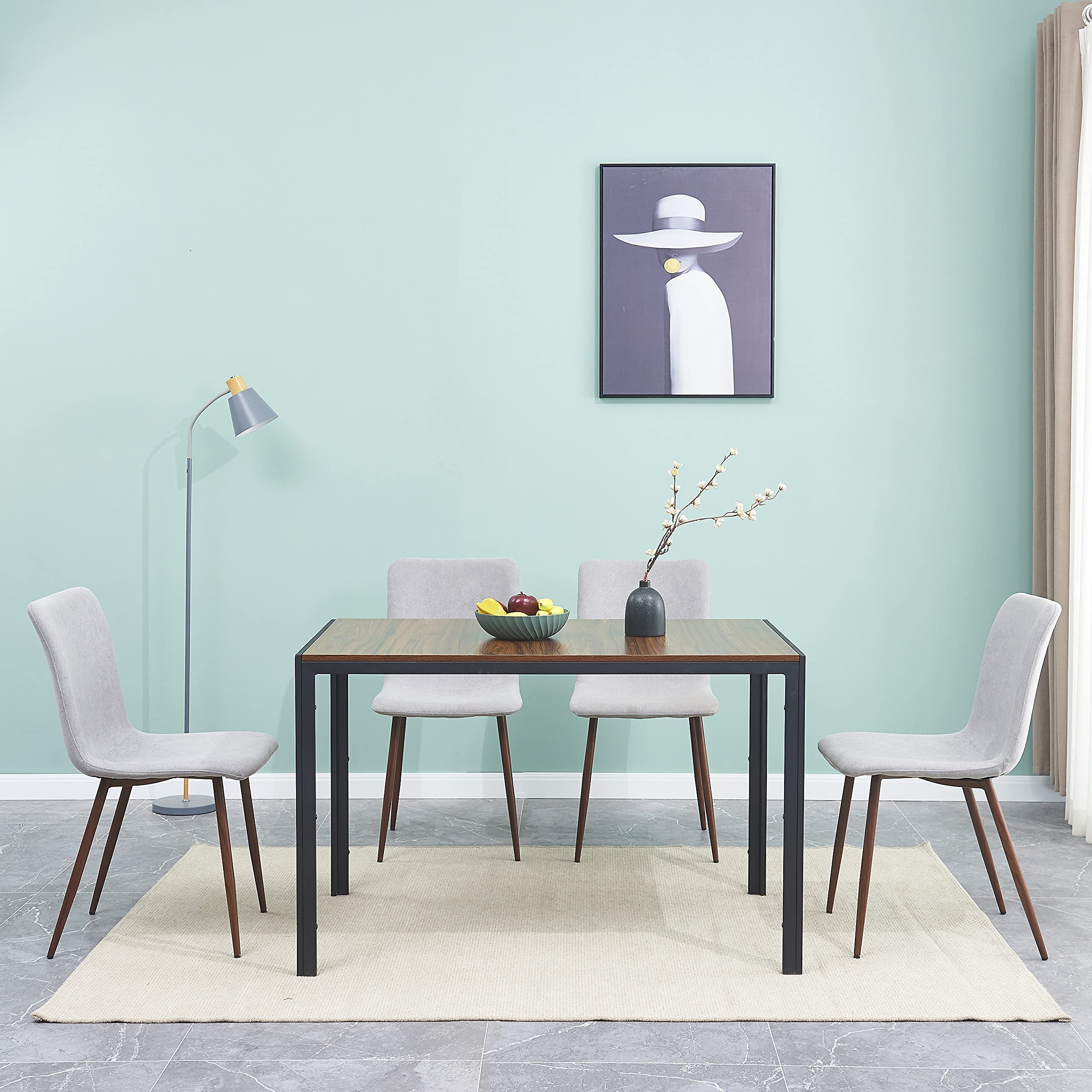 HomVent 47 Inch Modern Solid Wood Dining Table - Rectangular Kitchen Table for 4 People with Wooden Legs, Perfect for Dining Room, Breakfast Nook & Small Space | Ideal for Family Meals, Coffee Time & Home Office (Black)