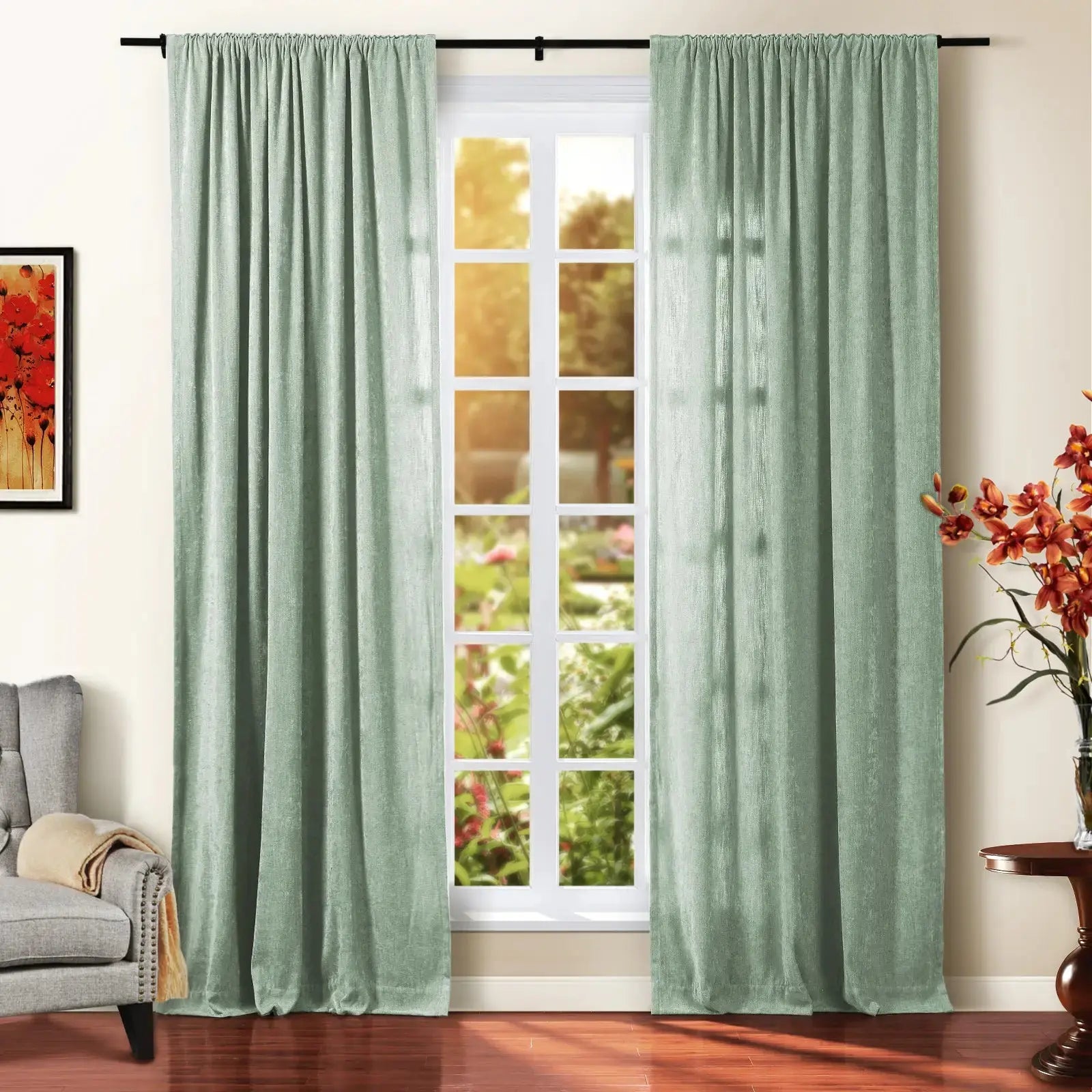 Tino Heavyweight Chenille Blackout Curtains - Soft Thermal Insulated Drapes for Living Room & Bedroom - Noise Reducing & Light Blocking Window Treatments