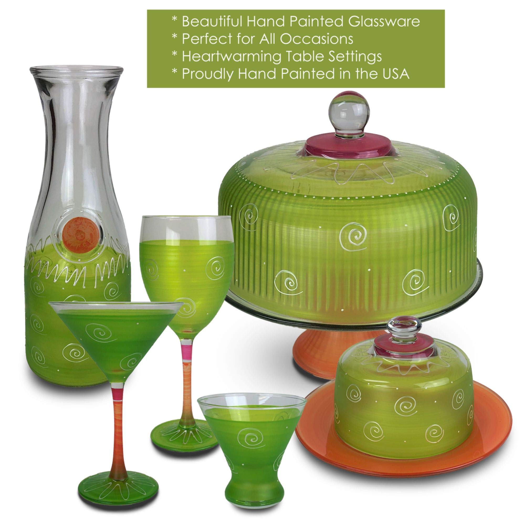 Set of 2 Hand-Painted Light Green & White Martini Glasses - 7.5oz Cocktail Glasses for Parties, Weddings & Home Bar Decor