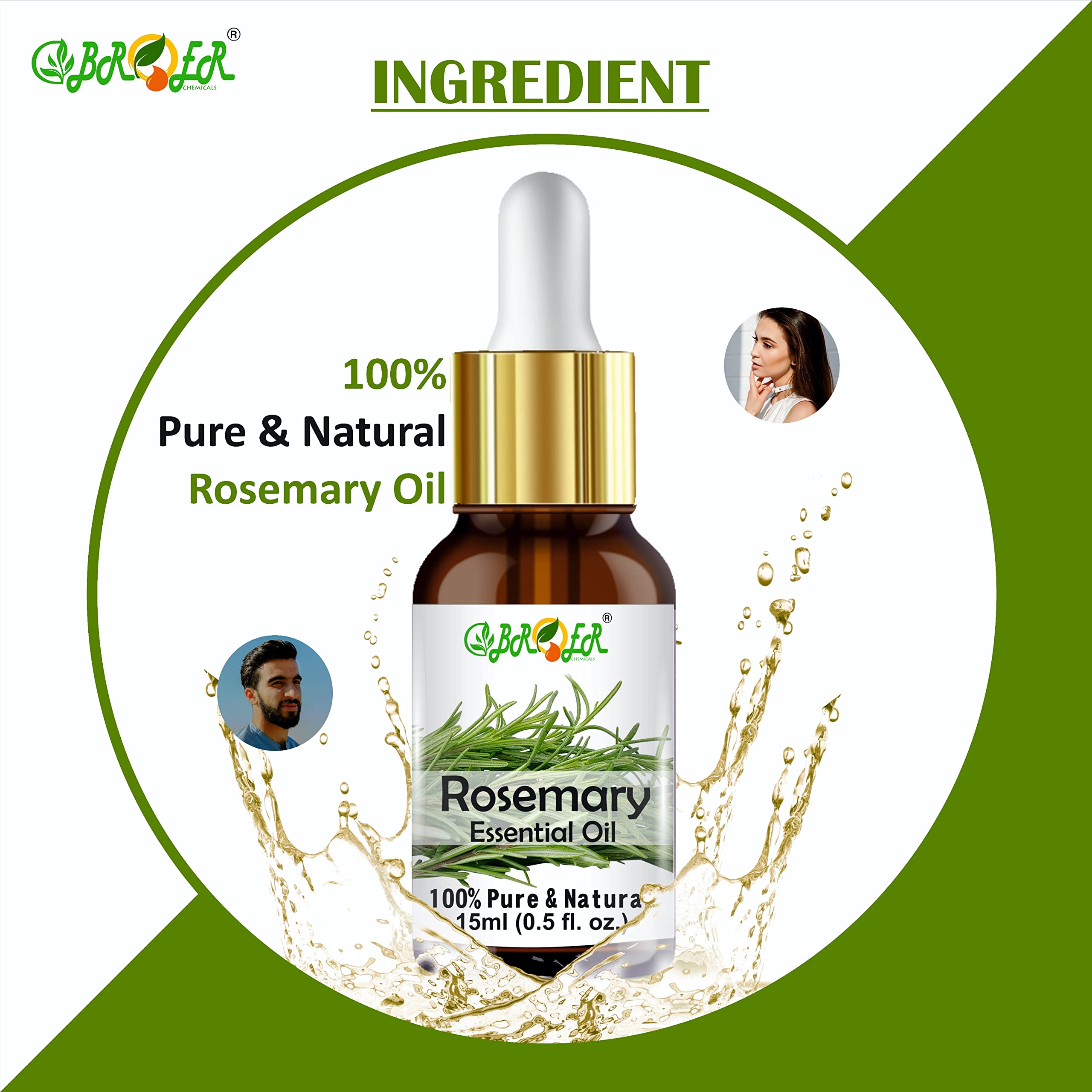 BROER Rosemary Essential Oil & Chamomile Essential Oil Set - 100% Pure Natural Undiluted for Hair Growth, Skin Moisturizing & Scalp Care (2x30ml) - Perfect for Aromatherapy, Massage & DIY Beauty Products