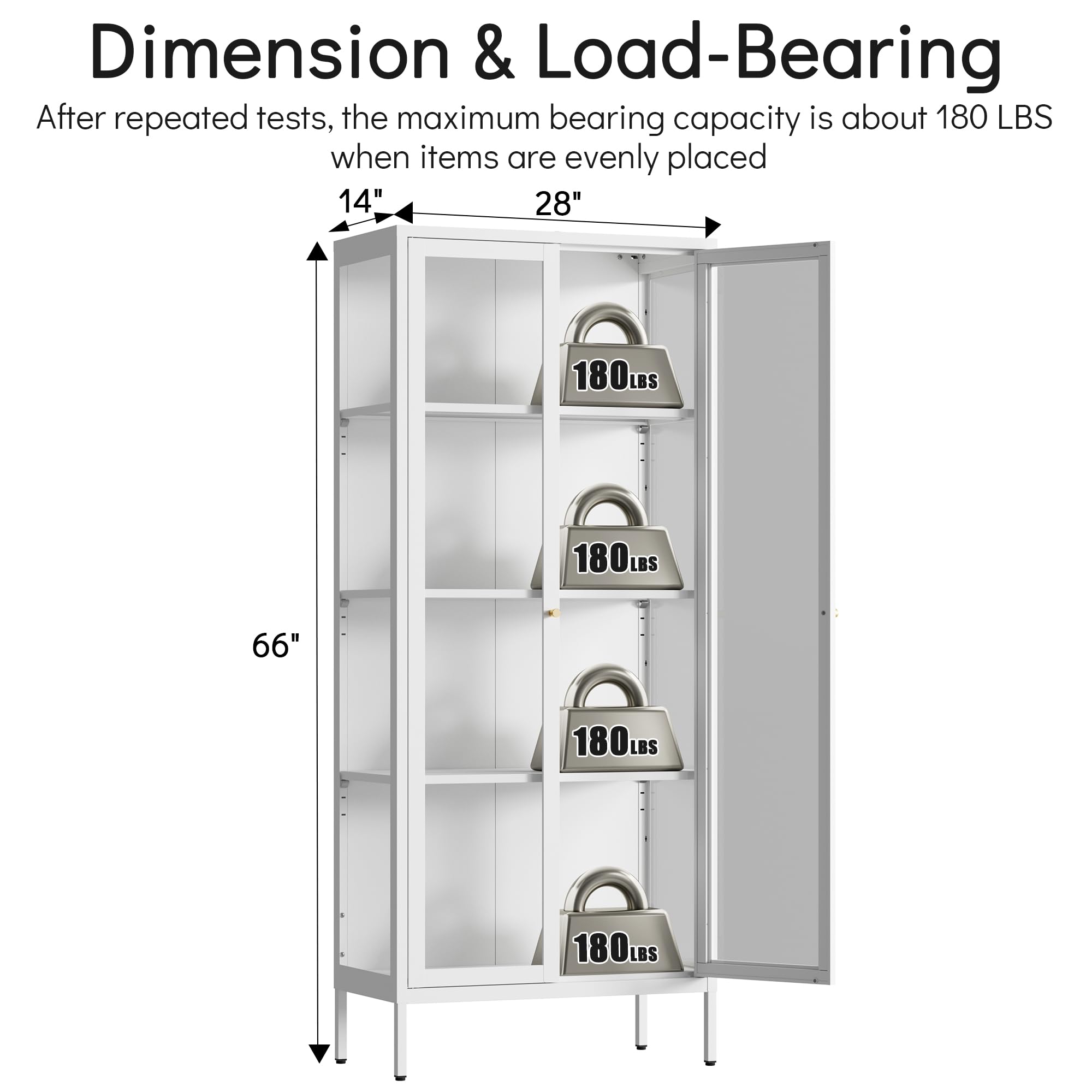 White Glass Display Cabinet with Doors & Shelves - 66