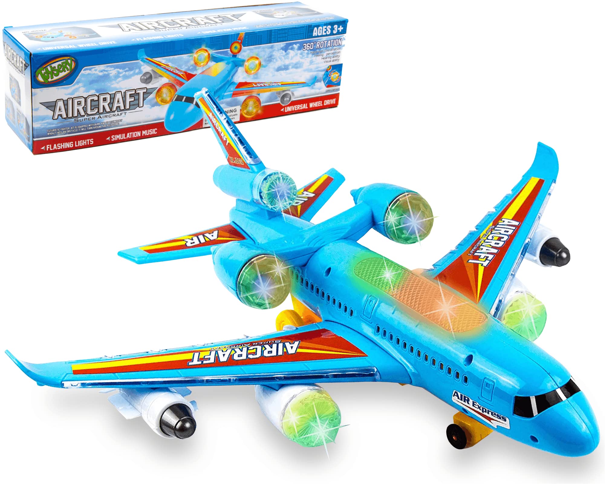 Toysery Airplane Toys for Kids - Bump & Go Action with LED Lights & Sounds, Fun Toddler Toy for Boys & Girls Ages 3-12 | Perfect for Birthday Gifts, Pretend Play & Early Learning Activities