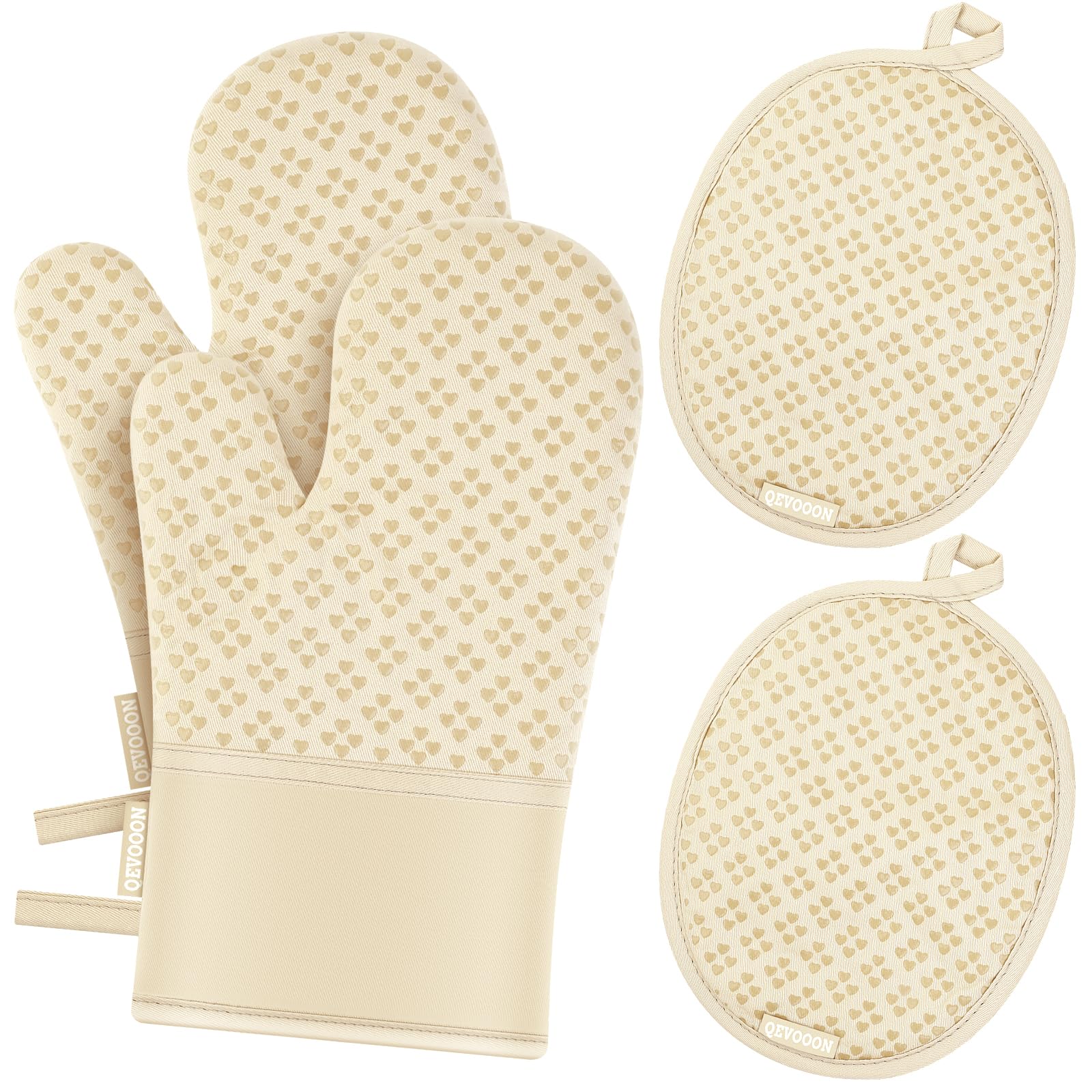 Heat Resistant Oven Mitts and Pot Holders Set of 4 - 500℉ Protection with Non-Slip Silicone Surface - Kitchen Essentials for Cooking, Baking, Grilling & BBQ - Perfect for Home Chefs & Holiday Cooking Gifts