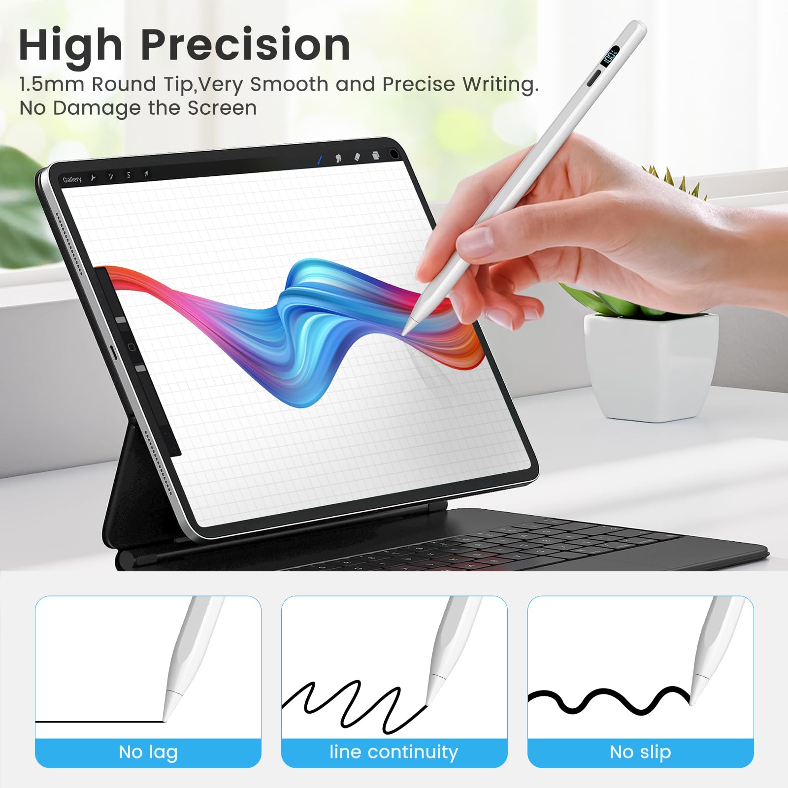 Mixoo iPad Pencil for iPad 10th/9th Generation - LED Power Display Stylus with Fast Charging, Palm Rejection & Tilt Sensitivity - Compatible with iPad Pro 12.9/11/M4, iPad Air 5/4/3/M2, iPad Mini 6/5 - Perfect for Drawing, Note-Taking & Digital Art