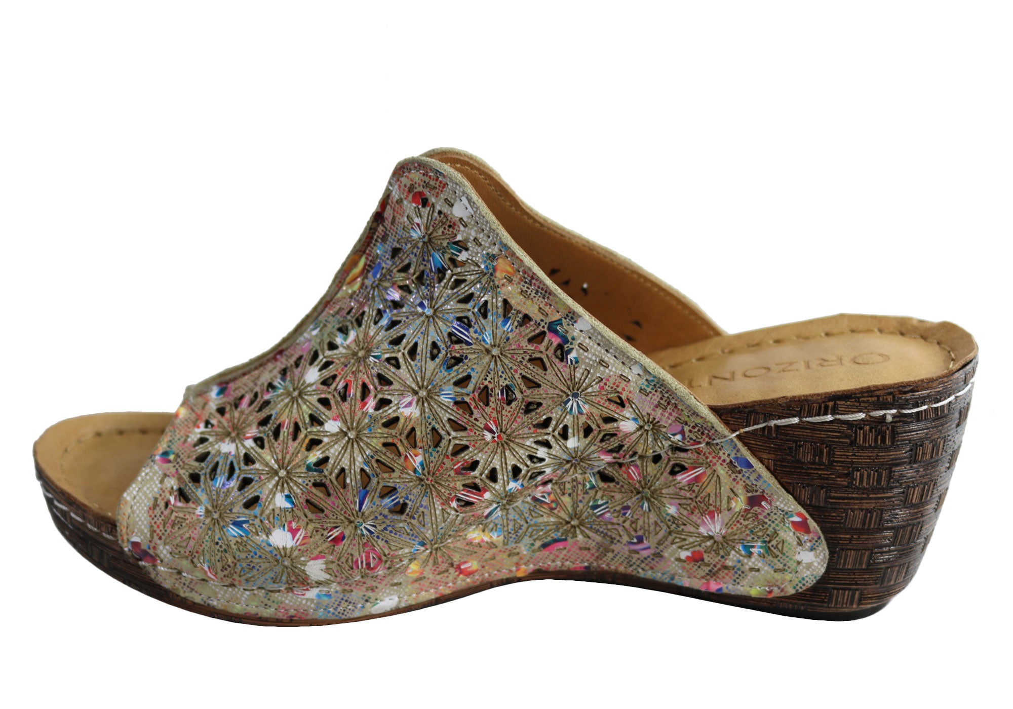 Orizonte Deb Women's European Leather Comfortable Wedge Slide Sandals - Stylish & Supportive for Summer, Beach, and Casual Outings