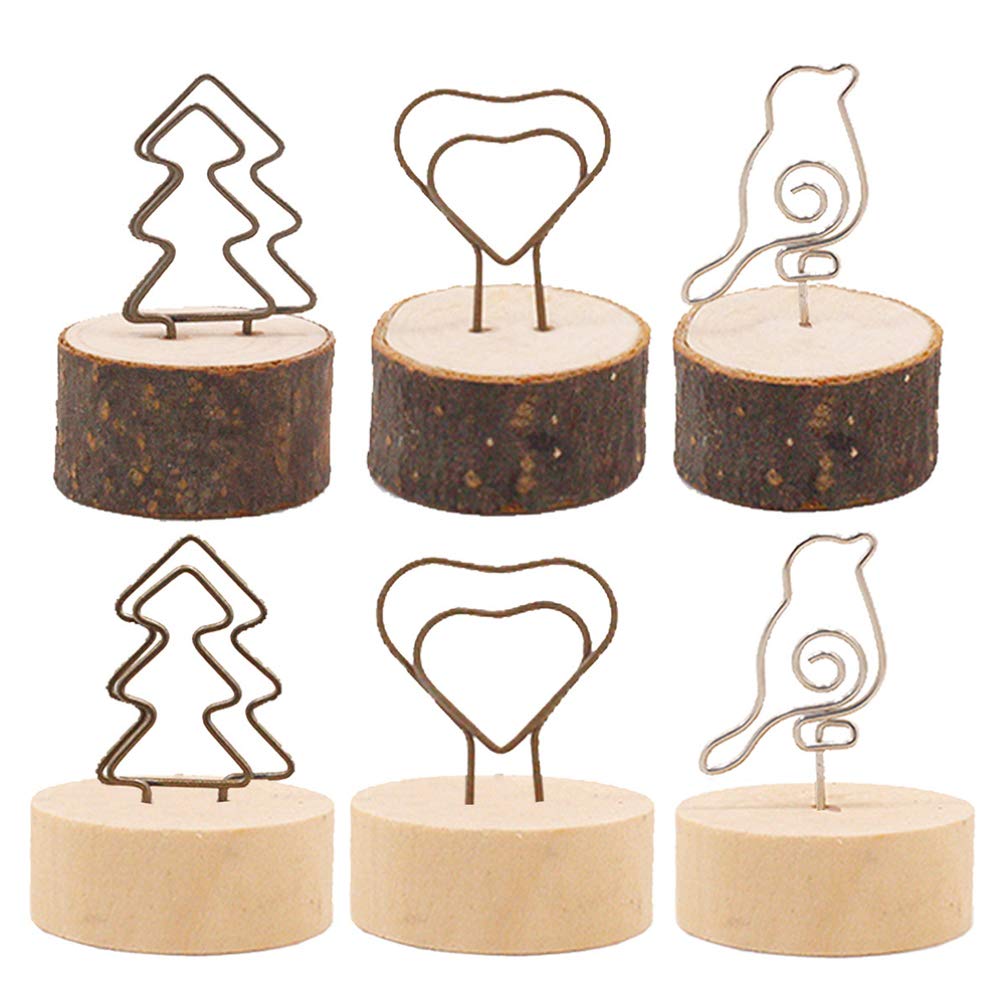 PRETYZOOM 12 Pcs Rustic Wood Wedding Table Number Holders - Bamboo Menu Stands, Card Holders & Memo Clips for Wedding Decor, Office Organization & Home Display