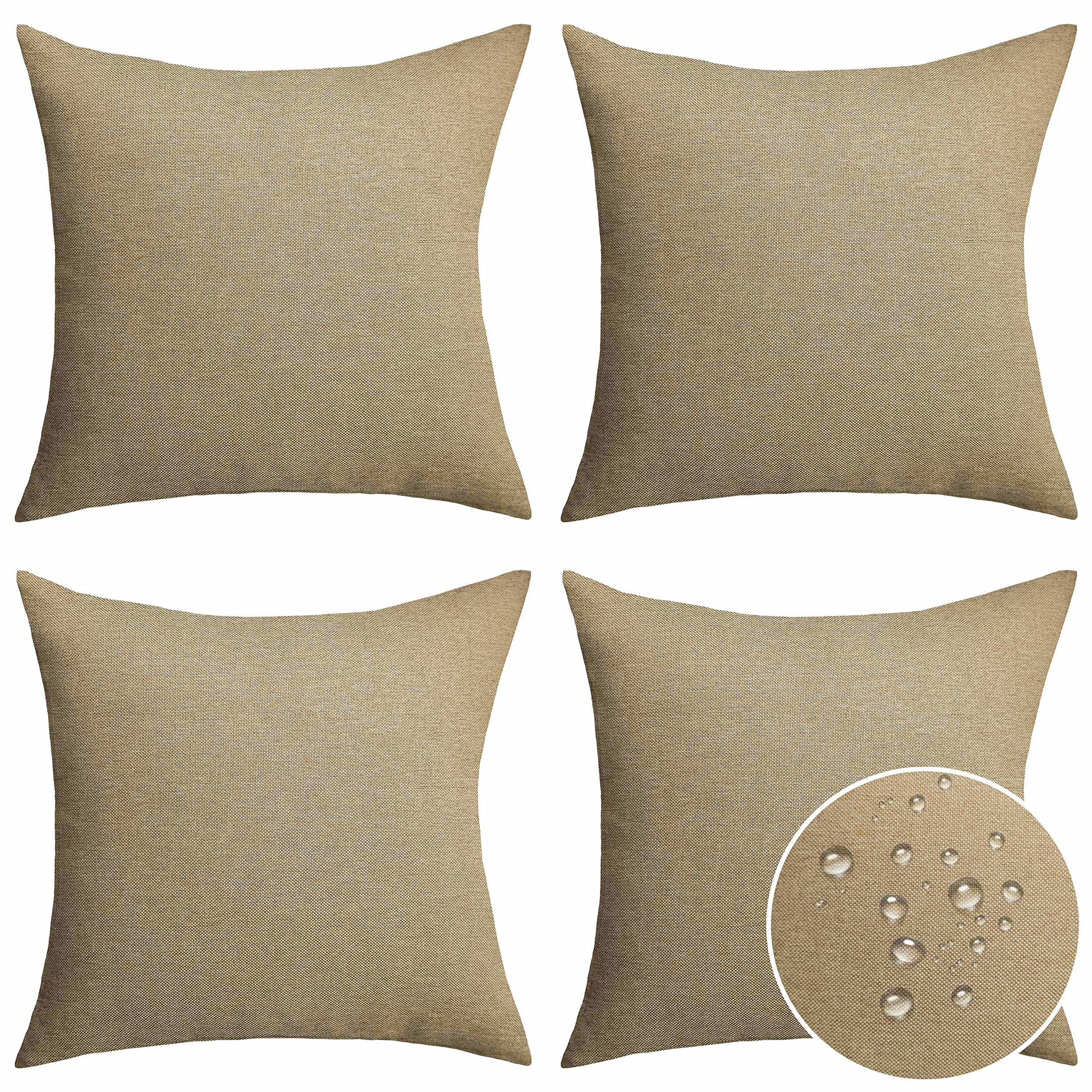 Premium Outdoor Waterproof Throw Pillow Covers Set of 4 - 18x18 Inch (45x45cm) - Durable Linen Fabric for Patio, Garden & Poolside Decor - Perfect for Outdoor Furniture, Porch Seating & Backyard Relaxation