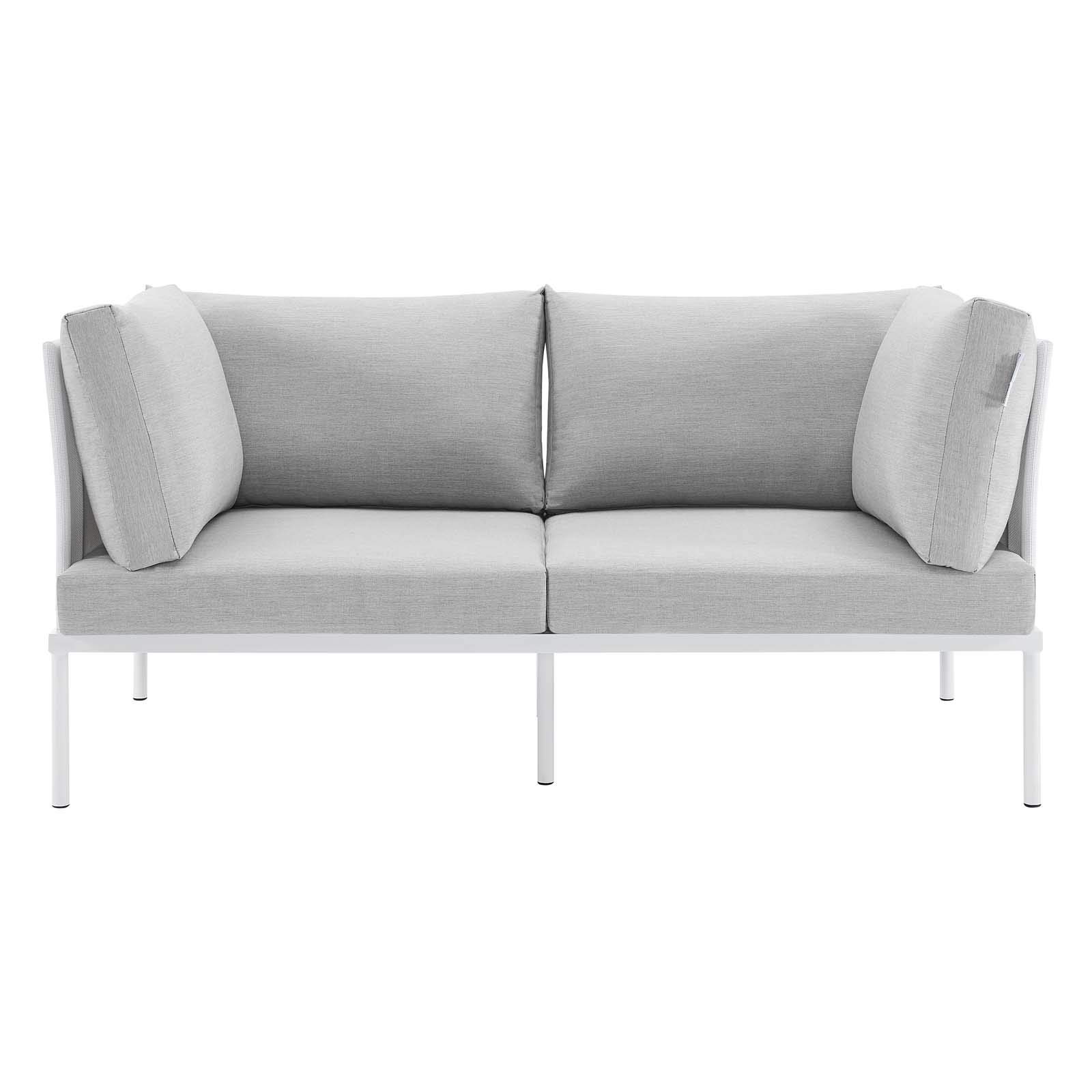 Modway EEI-4963-WHI-GRY Harmony Outdoor Patio Aluminum Loveseat - White & Gray Modern Garden Furniture for Backyard, Poolside & Patio Relaxation