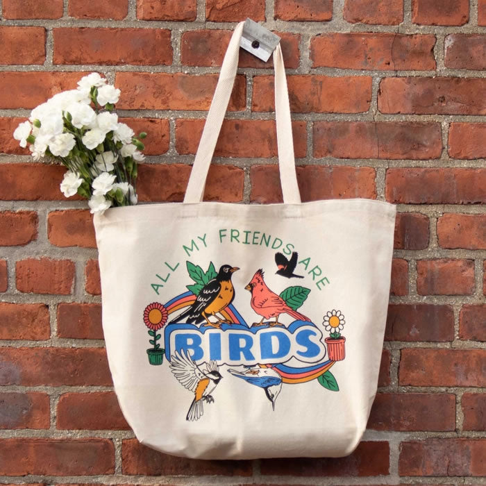 Bird Collective Bird Friends Tote Bag - Eco-Friendly Canvas Shopping Bag for Women, Reusable Grocery Tote with Bird Print - Perfect for Farmers Market, Beach & Everyday Use