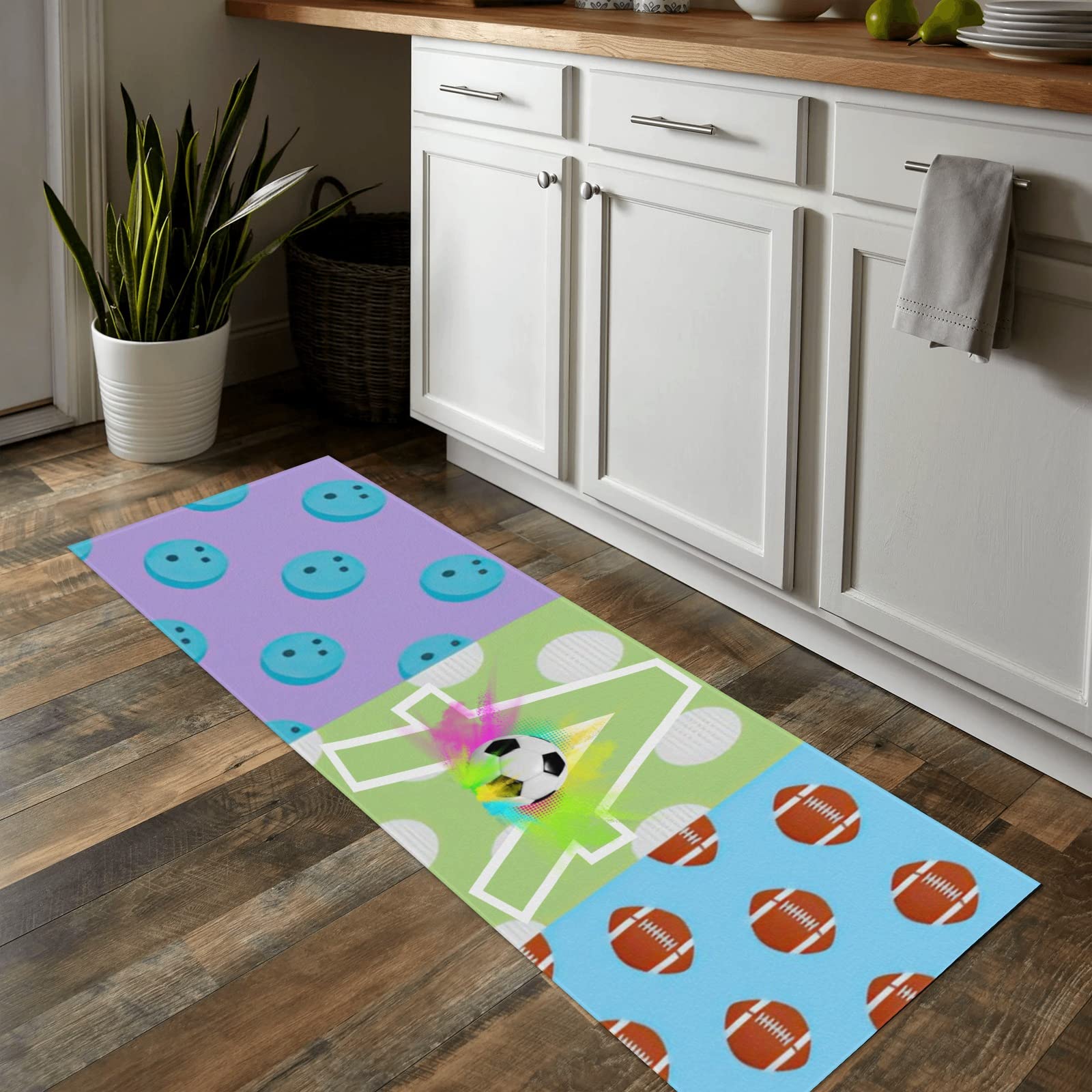 Custom Personalized Non-Slip Kitchen Rug - Football Baseball Bowling Pattern Doormat 48x17 Inch - Perfect for Home Entryway, Gym, Game Room & Sports-Themed Decor