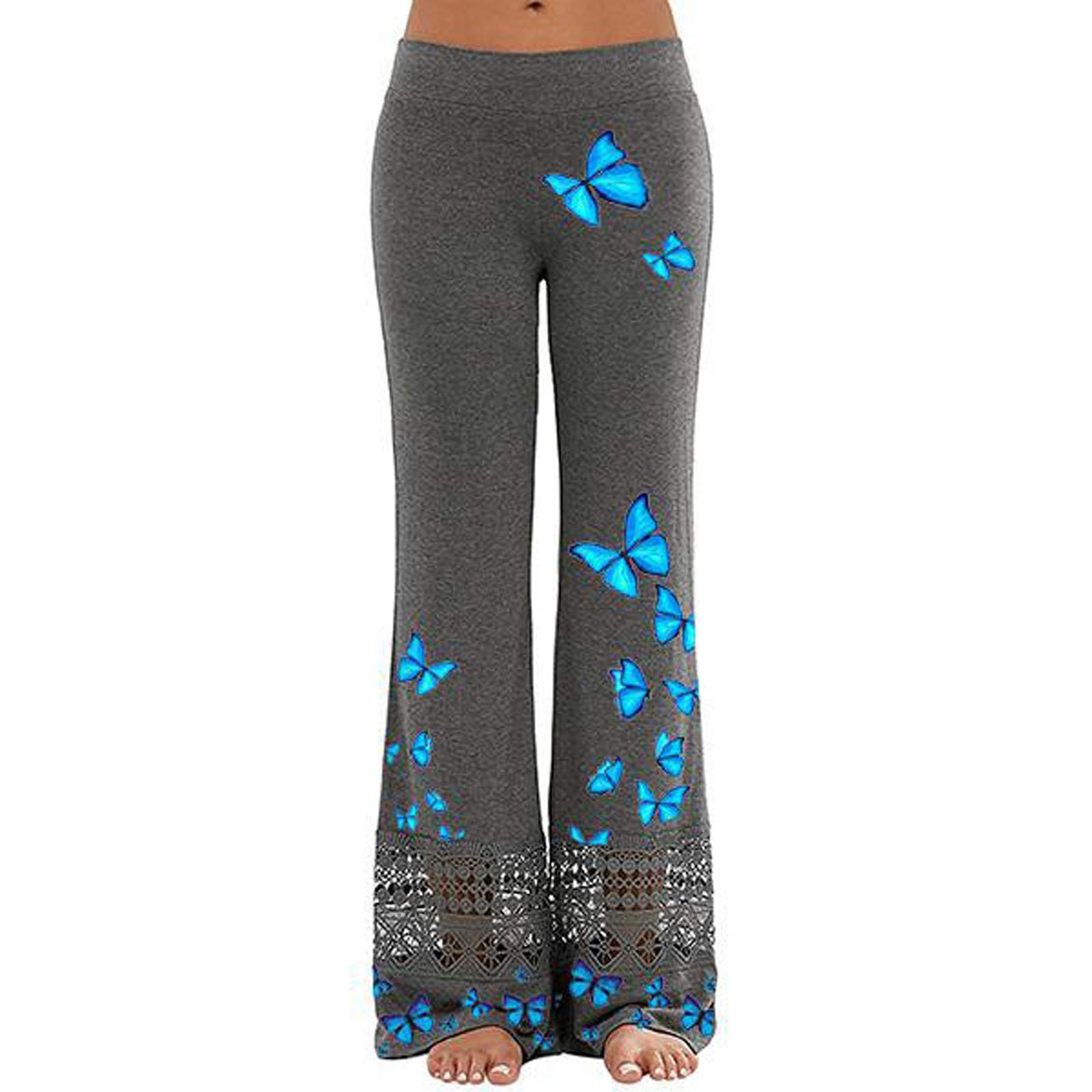 Women's Lace Hollow Wide Leg Yoga Pants - Butterfly Print Workout Leggings for Running, Gym & Casual Wear