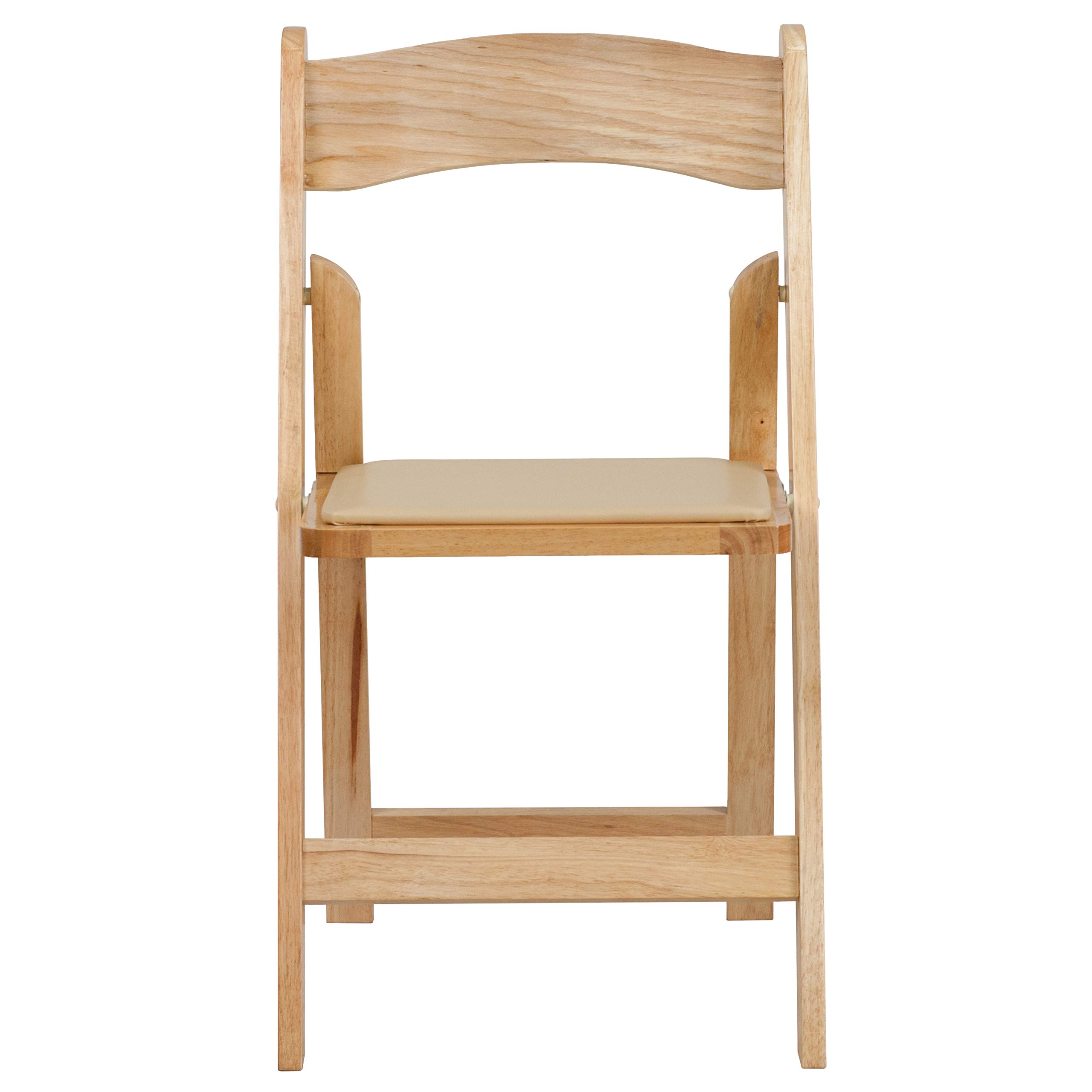 2 Pack Natural Wood Folding Chairs with Vinyl Padded Seat - Portable & Comfortable for Outdoor, Indoor, Camping, Picnics, Parties & Events