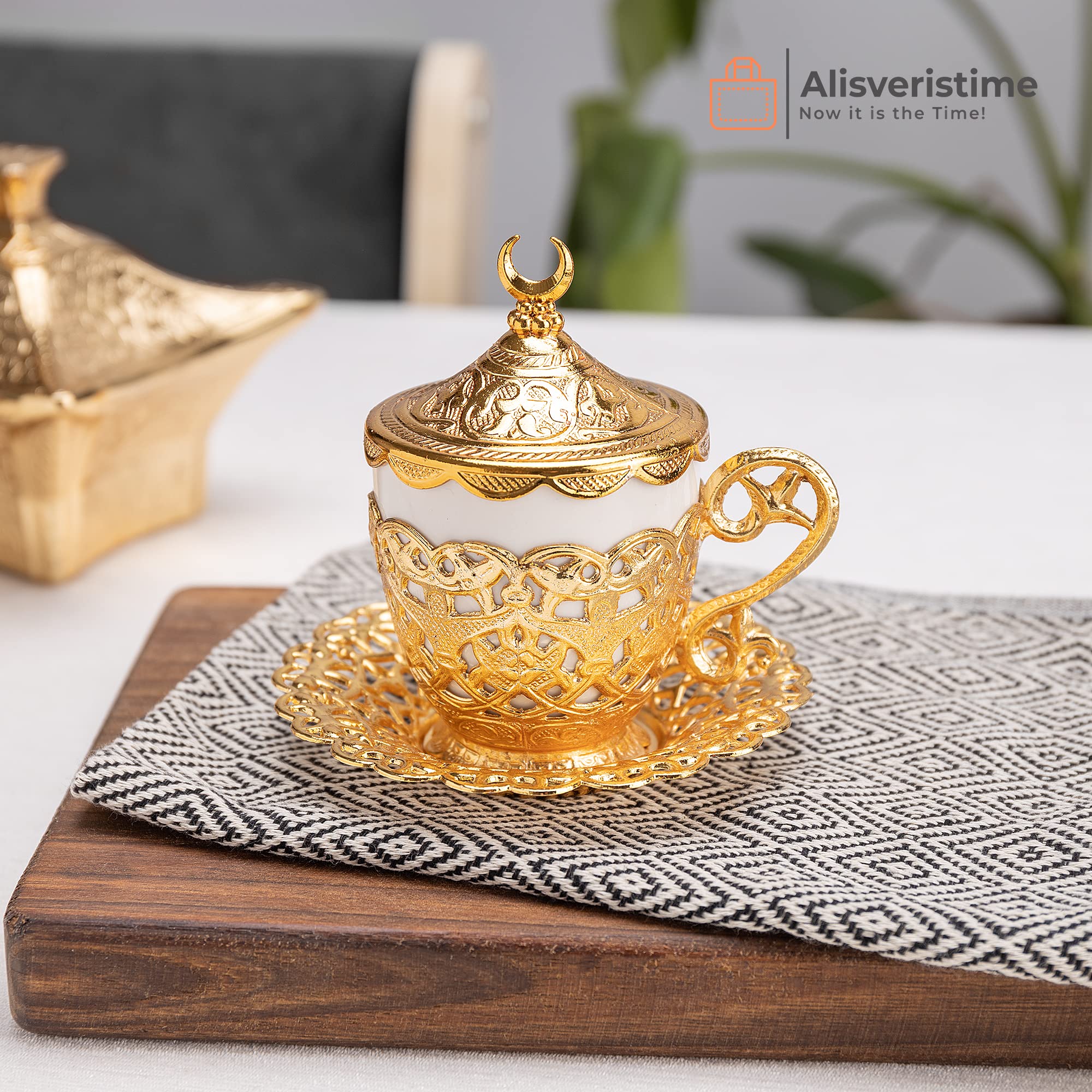 27-Piece Turkish Greek Arabic Coffee Espresso Cup & Saucer Set - Elegant Gold Floral (Gelincik) Design for Home, Cafe, and Gift Giving