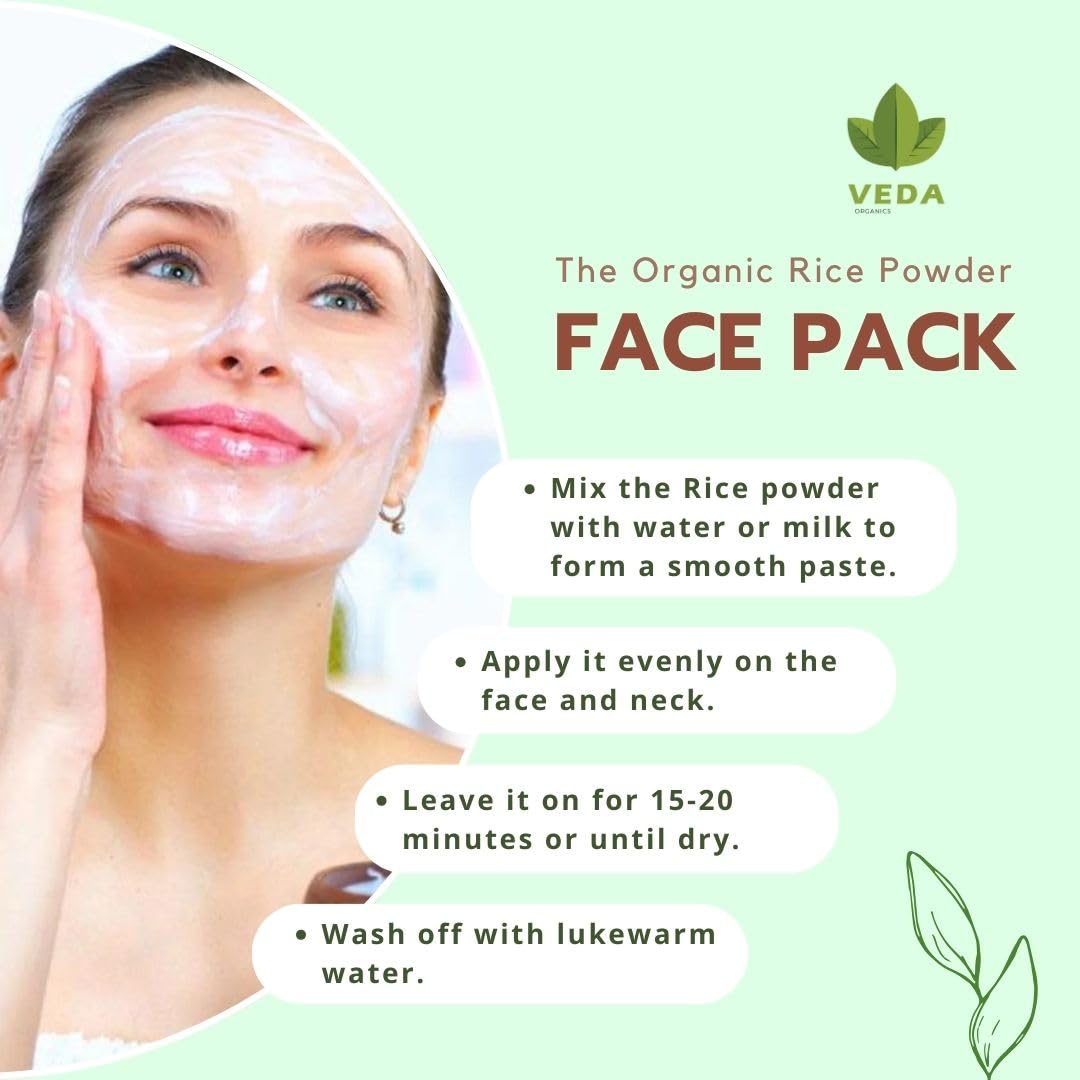 VEDA ORGANICS Rice Powder - 200g | Natural Rice Face Mask for Bright, Glowing Skin | Reduces Dark Spots, Tan & Acne | Perfect for Daily Skincare & Spa Treatments