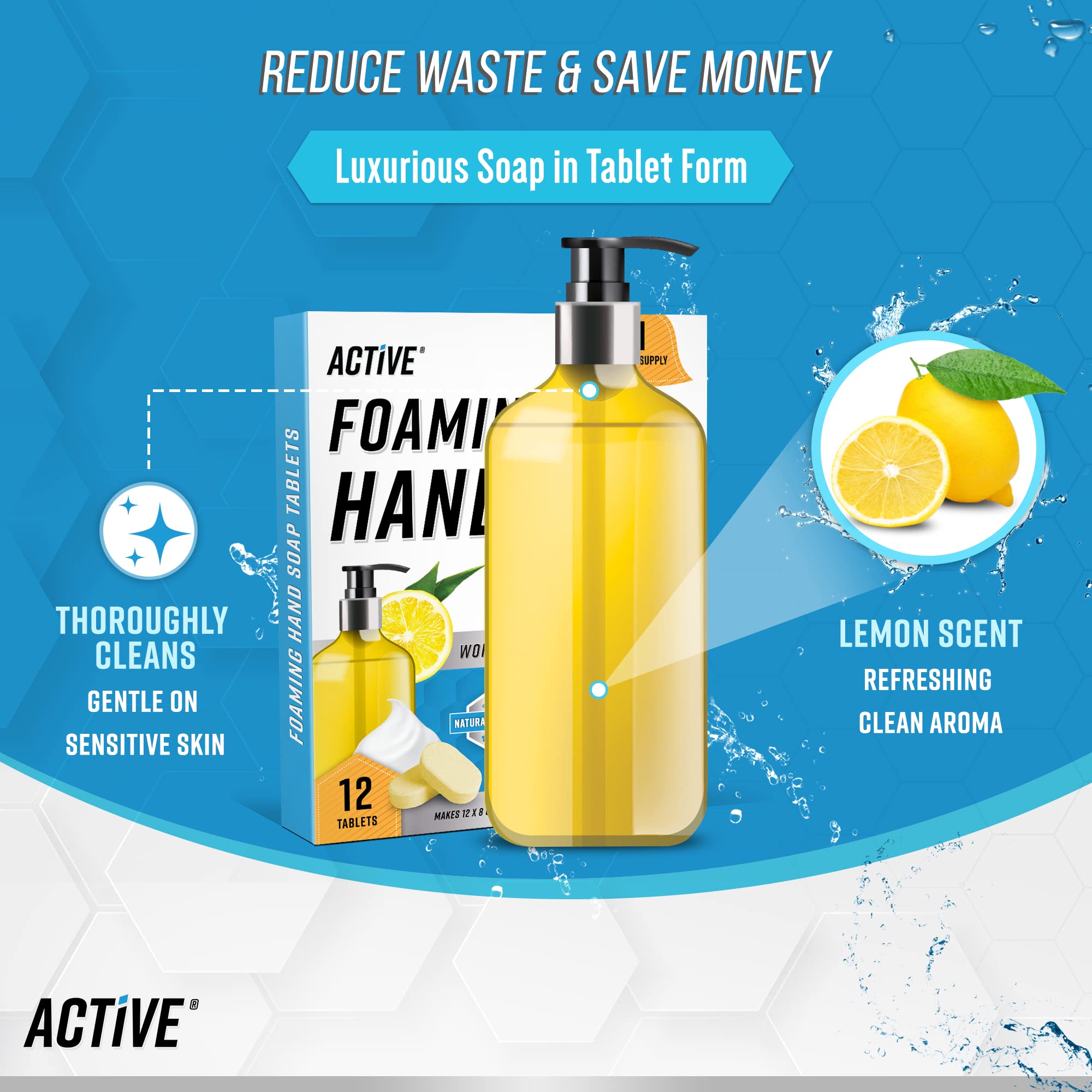ACTIVE Garbage Disposal Cleaning Tablets & Foaming Hand Soap Refill Tablets 36 Pack - 12 Month Supply, Eco-Friendly Sink & Hand Wash Solution - Freshen Disposer & Create Luxurious Foam Soap - Perfect for Kitchen & Bathroom Cleaning