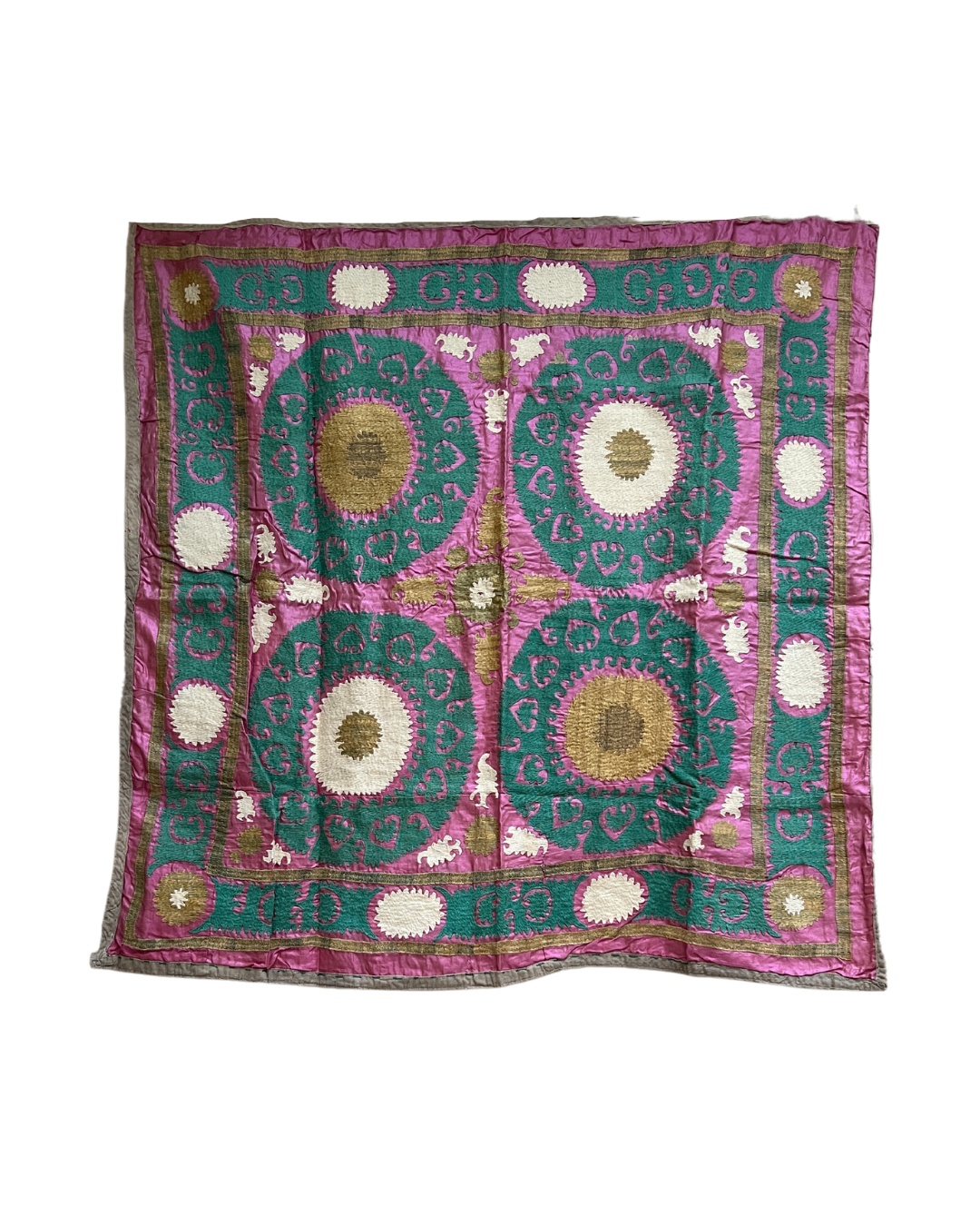 Authentic Medium Suzani 022 - Handmade Cotton Embroidered Pillow Cover - Bohemian Home Decor for Living Room, Bedroom & Sofa
