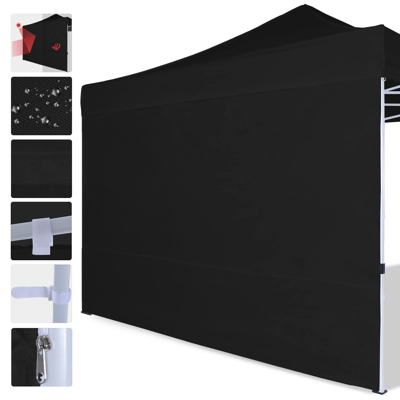 COOSHADE Instant Canopy SunWall 12x12 FT - Pop Up Canopy Tent Side Wall (1 Pack, Black) - Perfect for Outdoor Events, Beach Parties & Camping Shade Protection