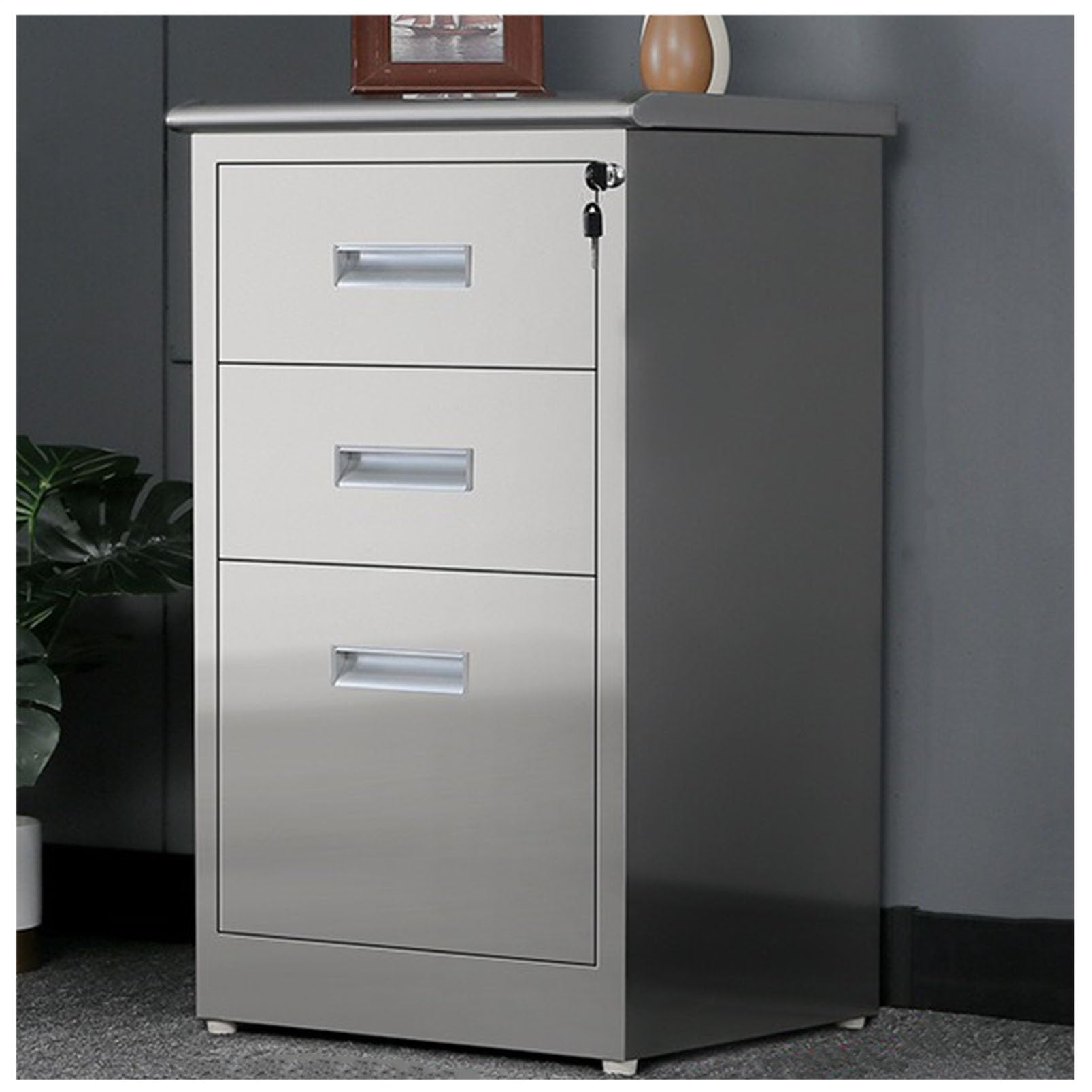 Locking Stainless Steel File Cabinet - Under Desk Mobile Storage for Home Office, Garage, Workshop | Secure Tool Chest & Medicine Cabinet for Warehouse, Repair Shop, Home Organization | Perfect for Document Storage, Tool Organization & Medical Supplies