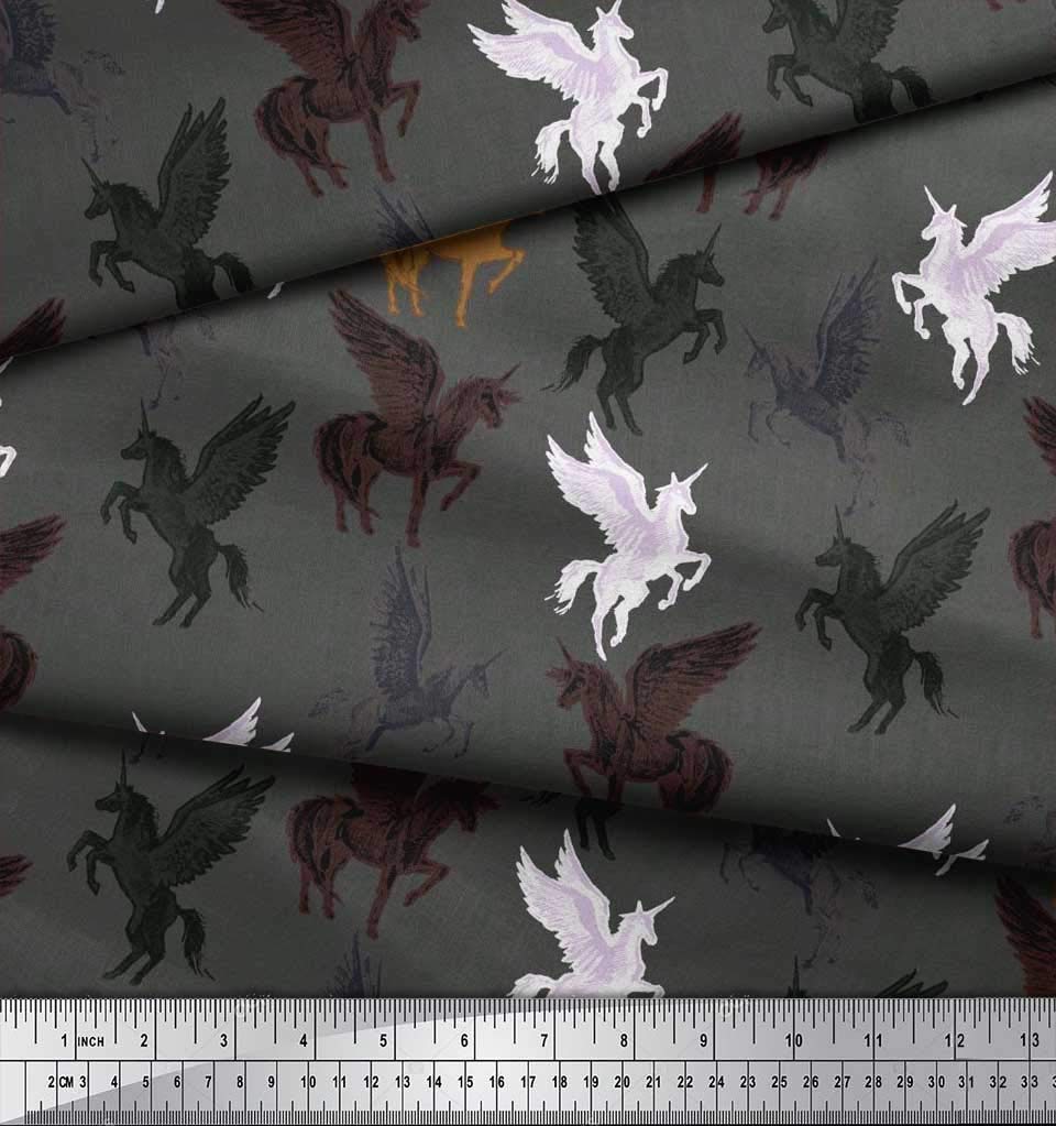 Soimoi Moss Georgette Brown Fabric by The Yard - 42 Inch Wide Unicorn Animal Print Fabric for Fantasy Costumes, Dresses & DIY Crafts - Soft Printed Fabric for Cosplay, Home Decor & Sewing Projects