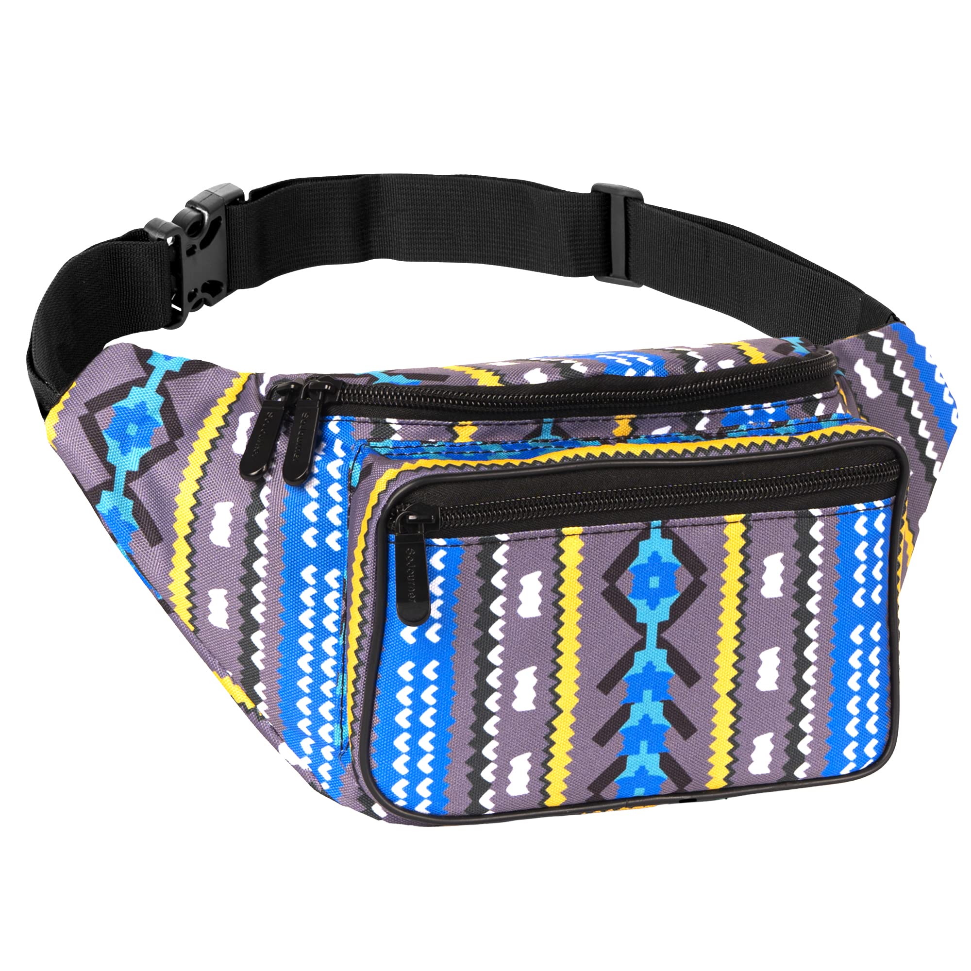 Boho Aztec Fanny Pack for Men & Women - Fashionable Crossbody Waist Bag - Plus Size Bum Bag - Perfect for Festivals, Travel & Everyday Use (Gray)