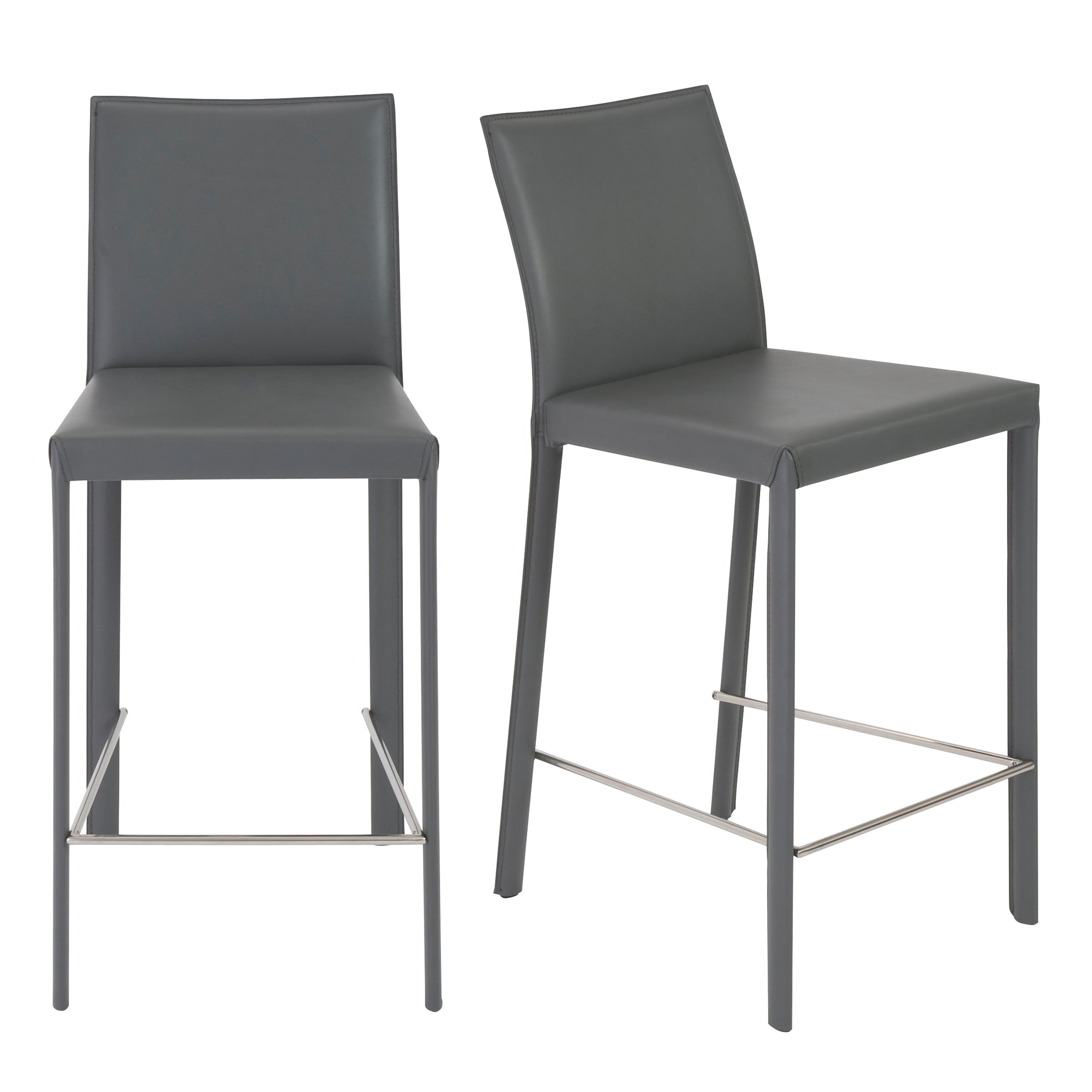 Hasina Counter Stool Set of 2 - Black Bar Stools with Polished Stainless Steel Footrest - Perfect for Kitchen Island, Breakfast Nook & Home Bar