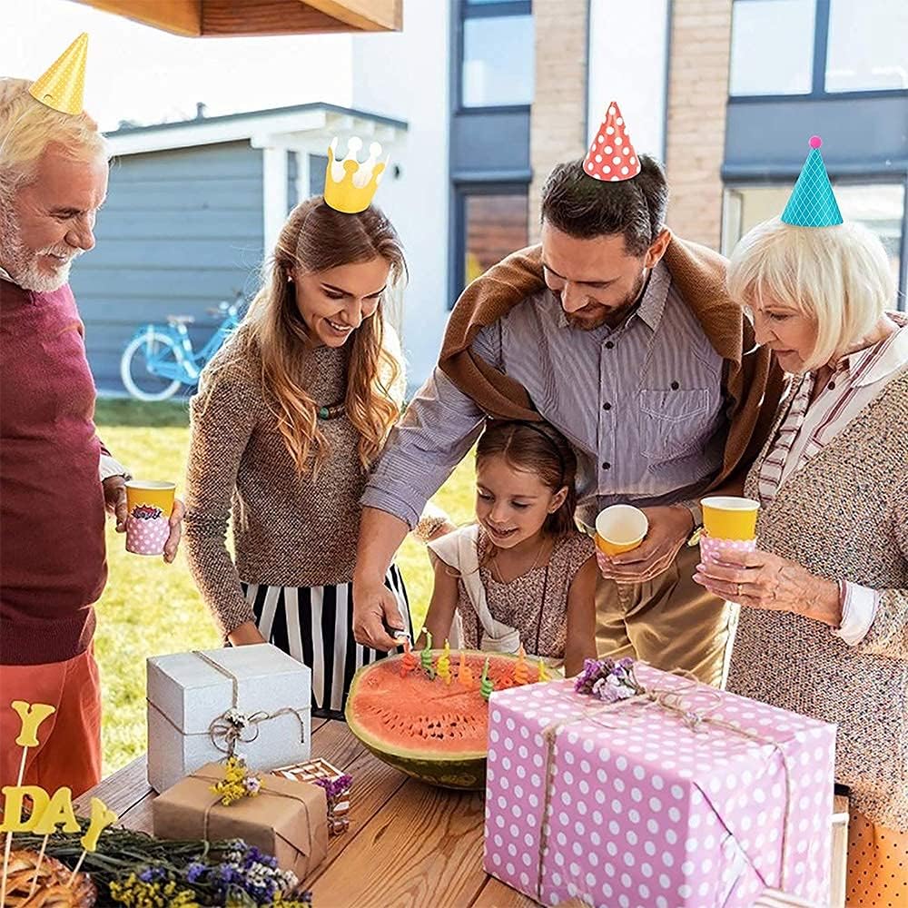 ELakiss 11-Piece Birthday Party Cone Hats Set with Pom Poms - Colorful Paper Cone Hats & Crowns for Kids and Adults (9 Hats + 2 Crowns) - Perfect for Birthday Parties, Baby Showers & Festive Celebrations