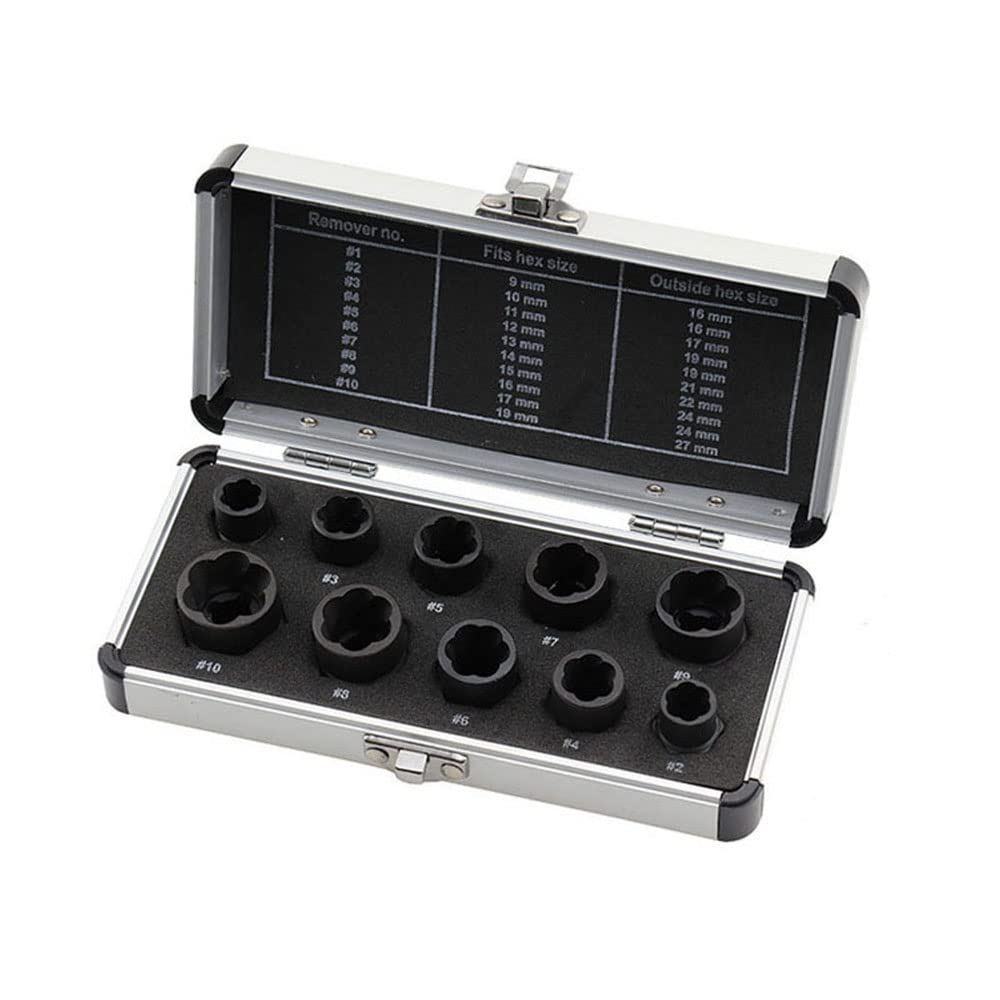 10-Piece Bolt & Nut Extractor Set - Remove Damaged, Rusted Bolts - for Auto & DIY Repairs