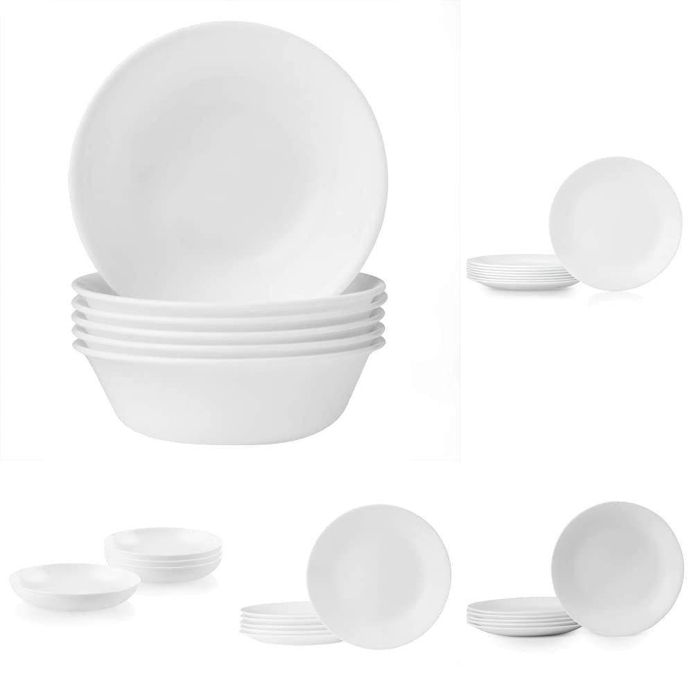 Corelle 16-Piece Dinnerware Set - Cereal Bowls, Dinner Plates, Lunch Plates & Appetizer Plates with Versa Bowls | Durable Porcelain Dish Set for Everyday Use, Family Meals & Entertaining Guests