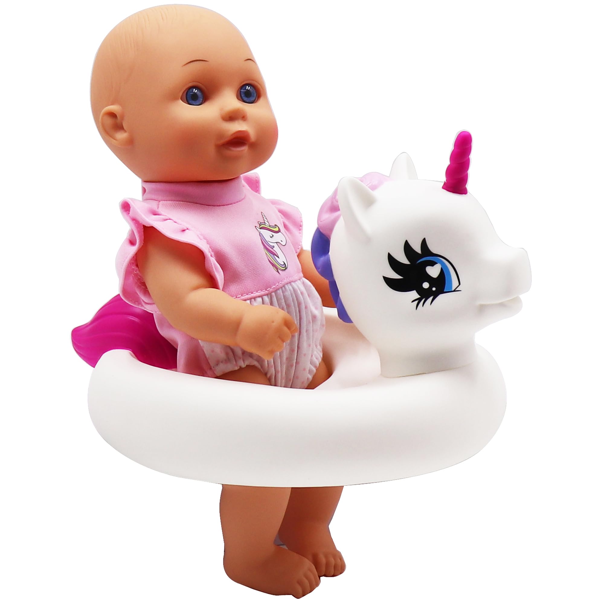 Dream Collection Water Baby Doll in Unicorn Floater - Realistic Pretend Play Toy with Posable Soft Body, Star Accessories & Soap Case - Perfect for Bath Time, Pool Play & Imaginative Role Play (12 Inches)