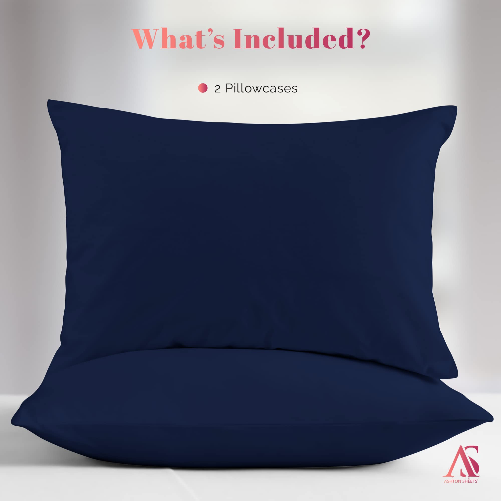 Luxury 1000 Thread Count Egyptian Cotton Pillowcases Set of 2 - Standard/Queen Size, Sateen Weave Cooling Pillow Covers for Hot Sleepers - Navy Blue - Perfect for Bedroom, Guest Room & Hotel Style Comfort