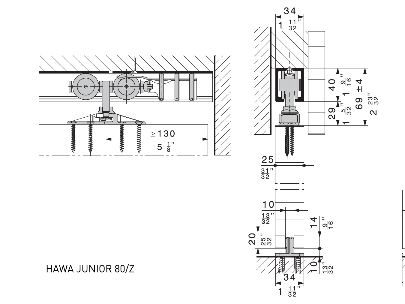 Junior 80/Z Sliding Door Hardware Kit - Smooth Gliding Barn Door Track System for Bedroom, Closet & Interior Spaces