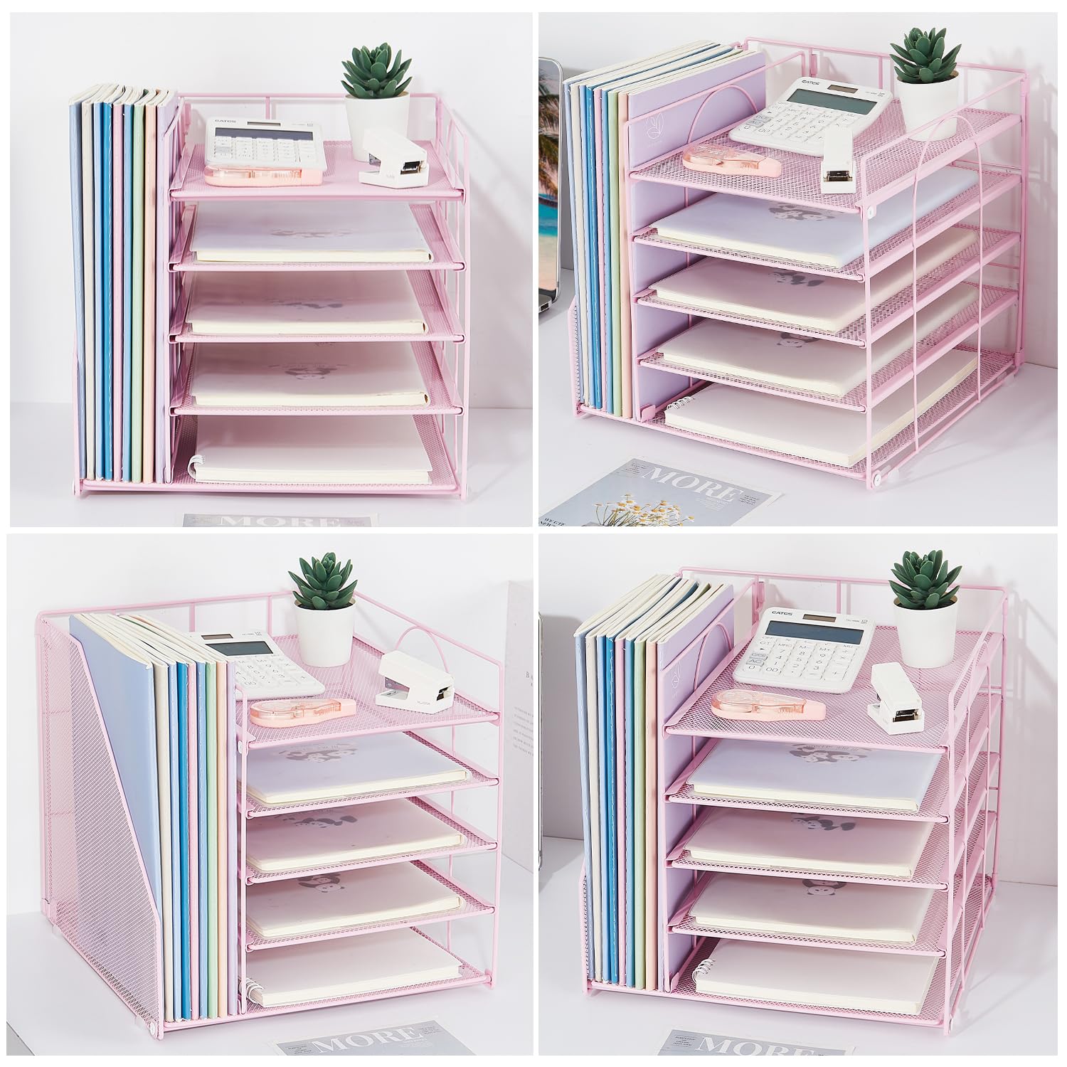 5-Tier Paper Letter Tray Organizer with File Holder - Pink Desk Organizer for Office & Home - Perfect for Mail, Documents, Bills, and Office Supplies Storage