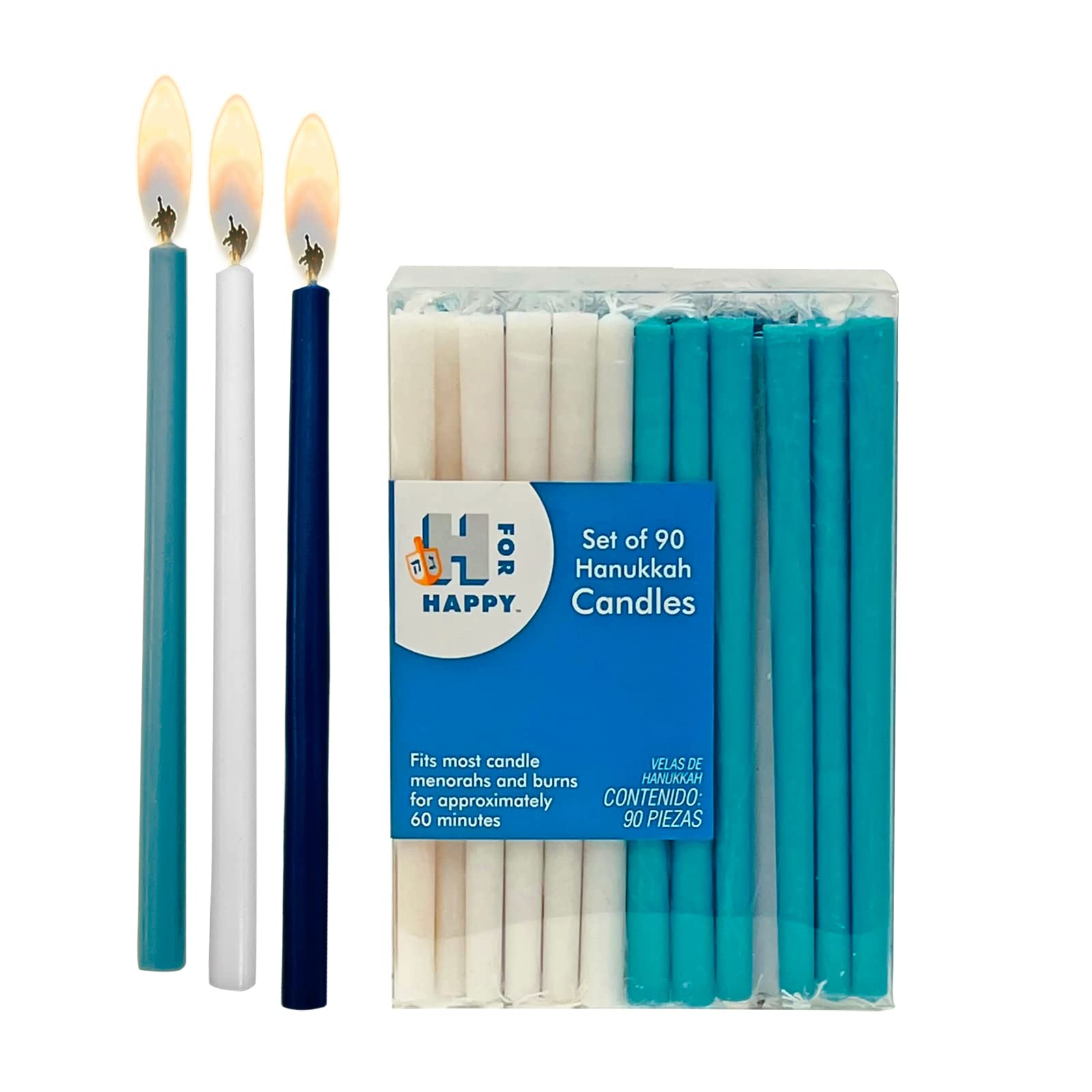 Premium Bulk Pack of 90 Blue & White Hanukkah Candles for Menorah - Long-Lasting Chanukah Candles Set for Jewish Holiday Decorations, Festival of Lights, Home & Synagogue Celebrations