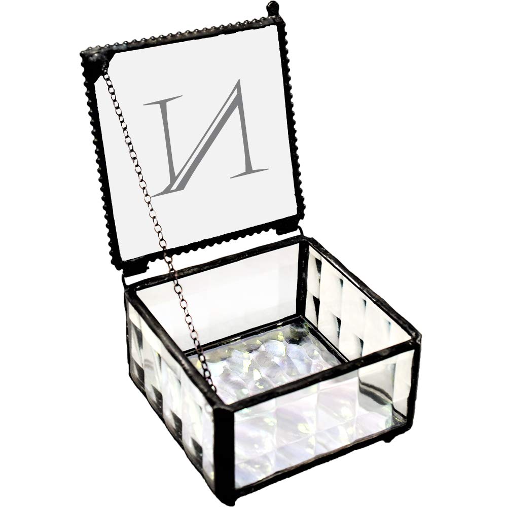 Personalized Monogrammed Glass Jewelry Trinket Box - Handcrafted Keepsake Gift for Women - Perfect for Storing Rings, Necklaces & Small Treasures (J Devlin Art Box 333 EB208-1)